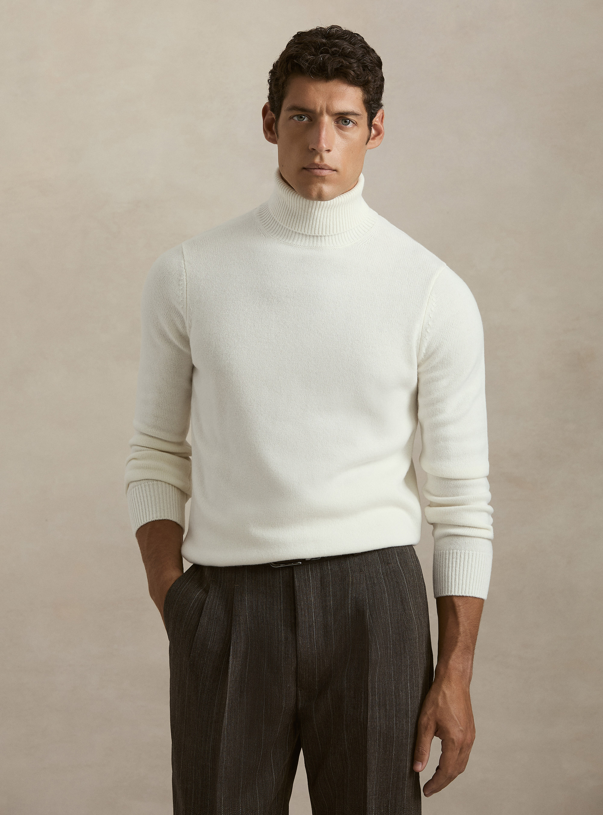 Rollkragenpullover aus Merinowolle, BIANCO 0099C