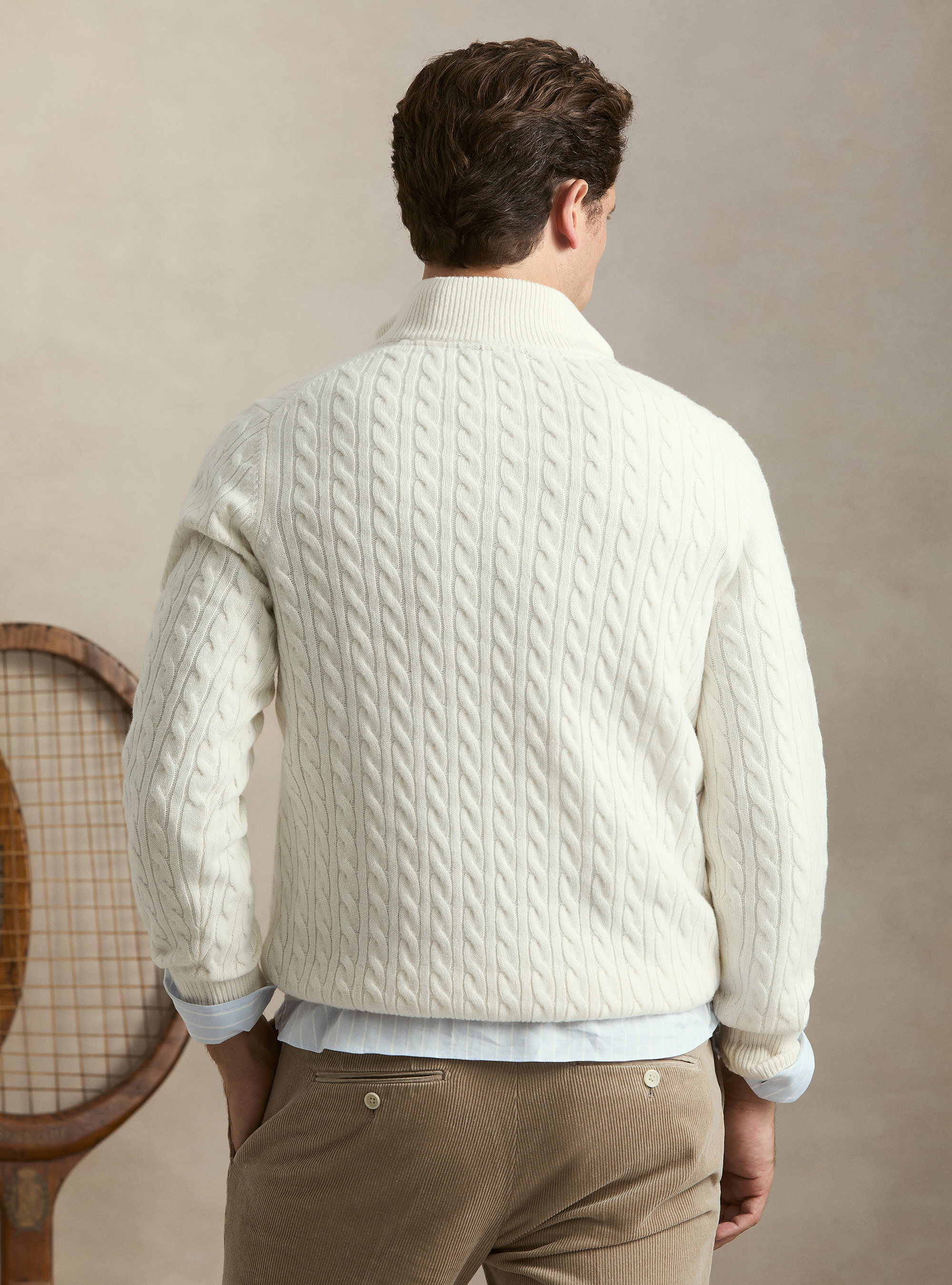 Zopfstrickpullover mit Mock-Neck aus Woll-Kaschmir-Mischung, BIANCO 0099C