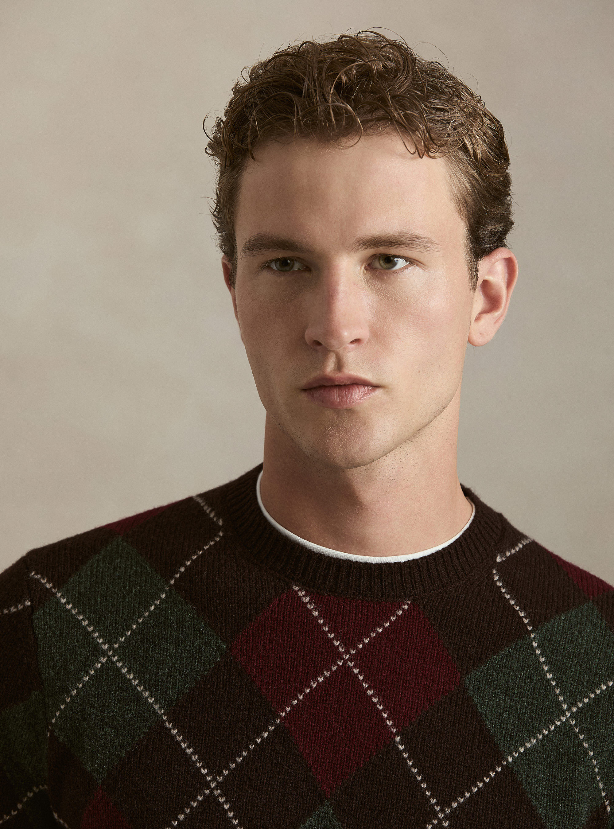 Punto intarsia integral de lana de Shetland, MARRON