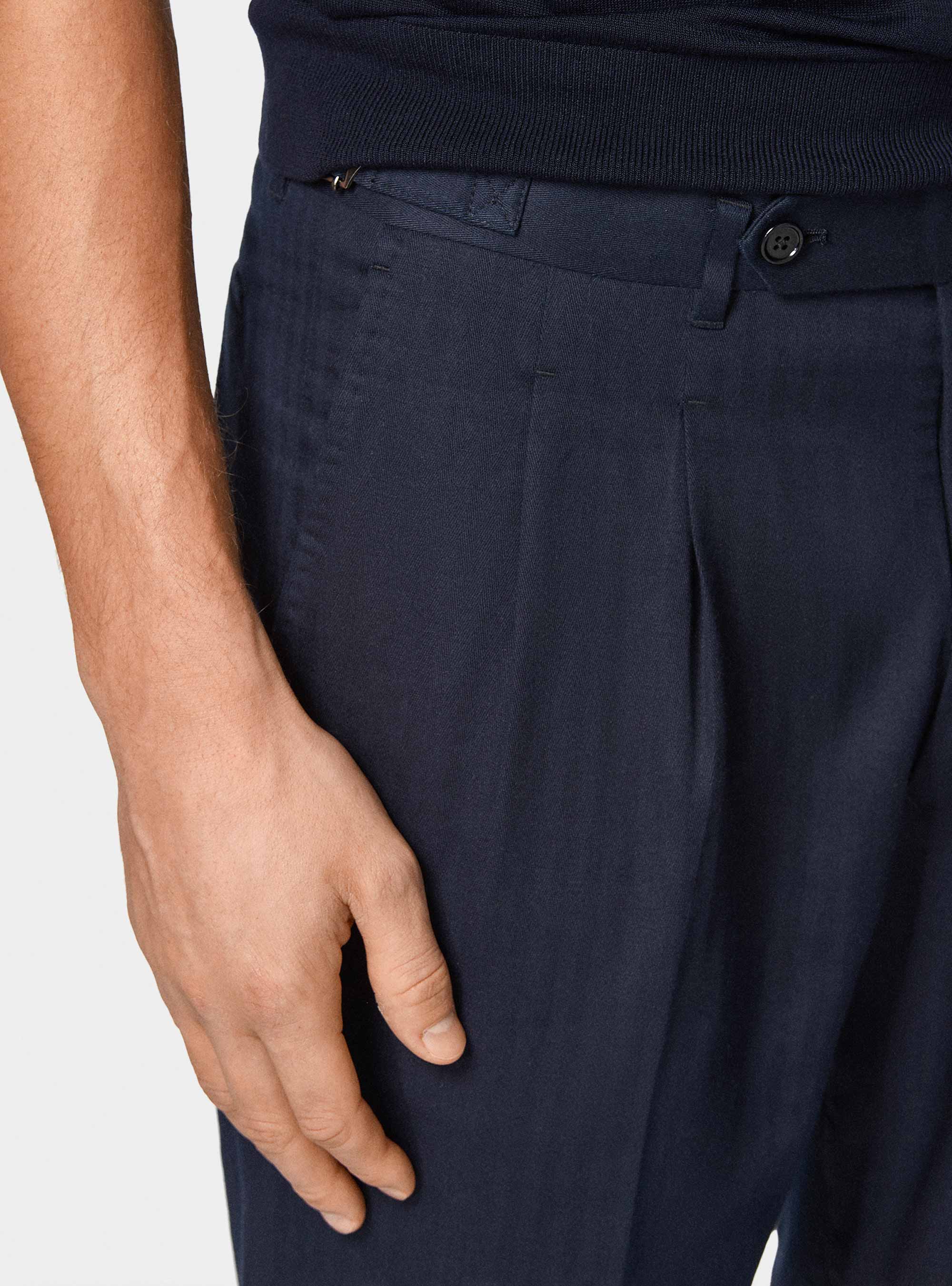 Pantaloni abito doppiopetto in cotone e lino, BLU NAVY