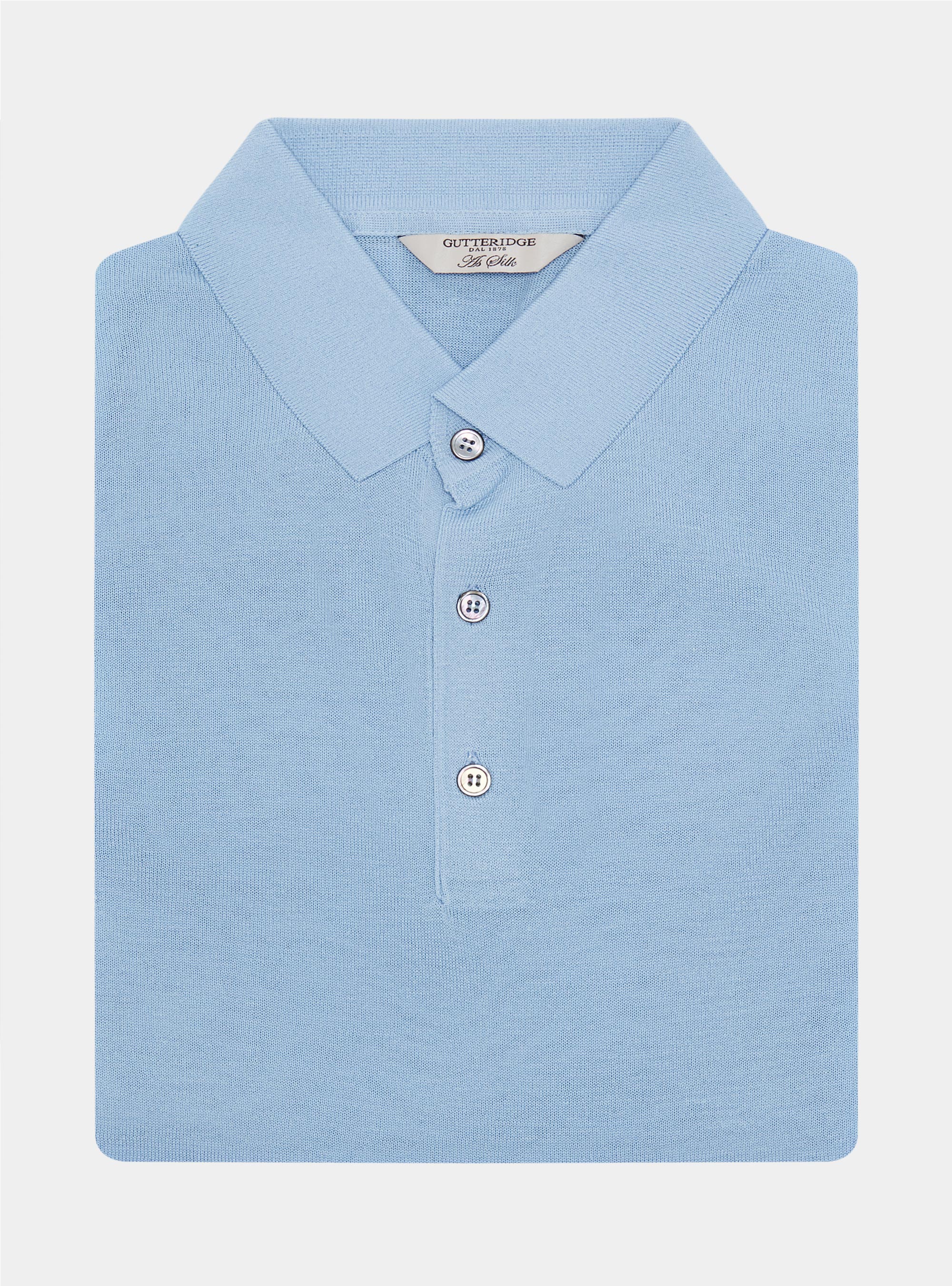Polo en coton et soie, BLEU CIEL