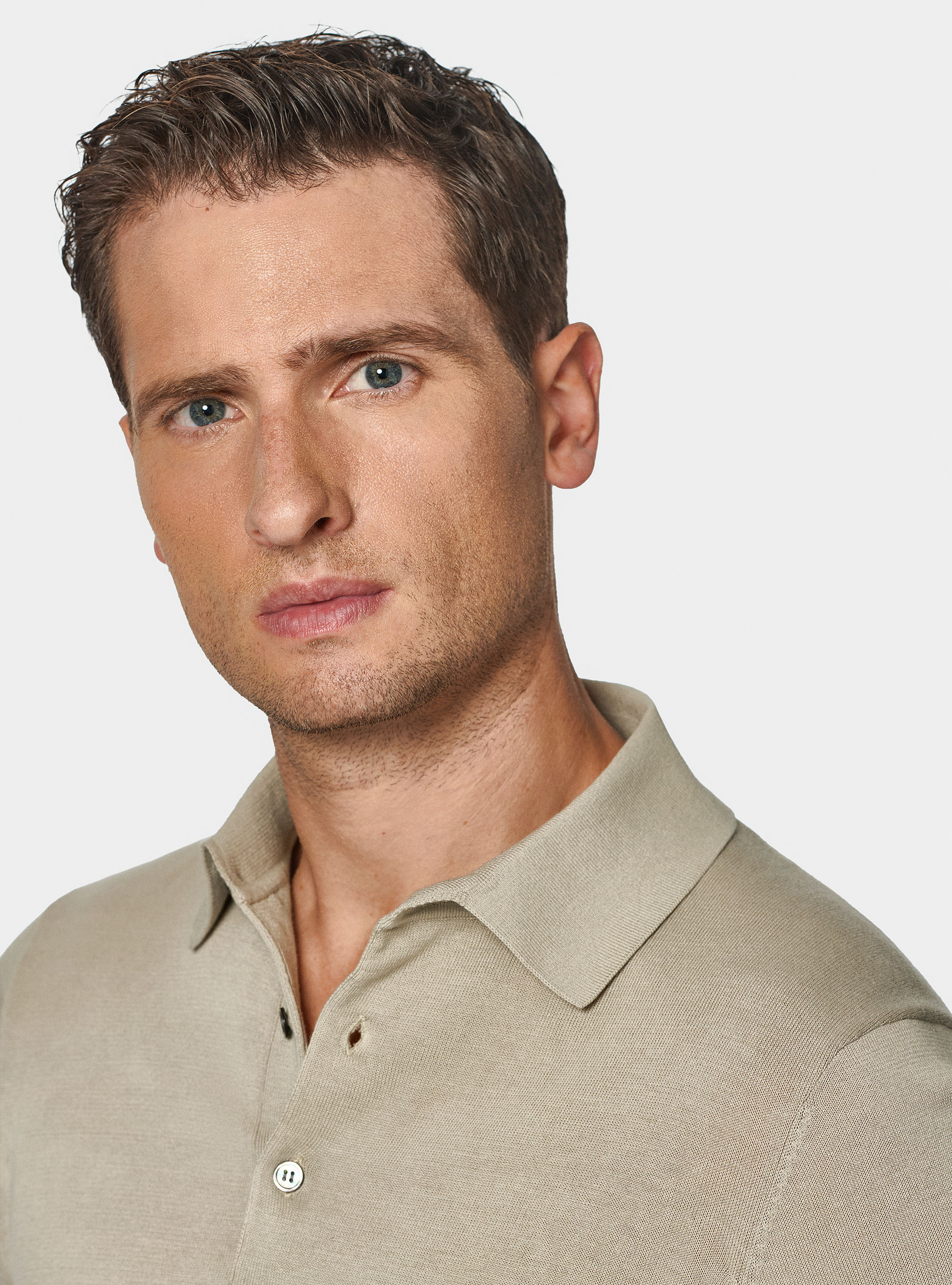 Extra-fine cotton knit polo shirt, SAND