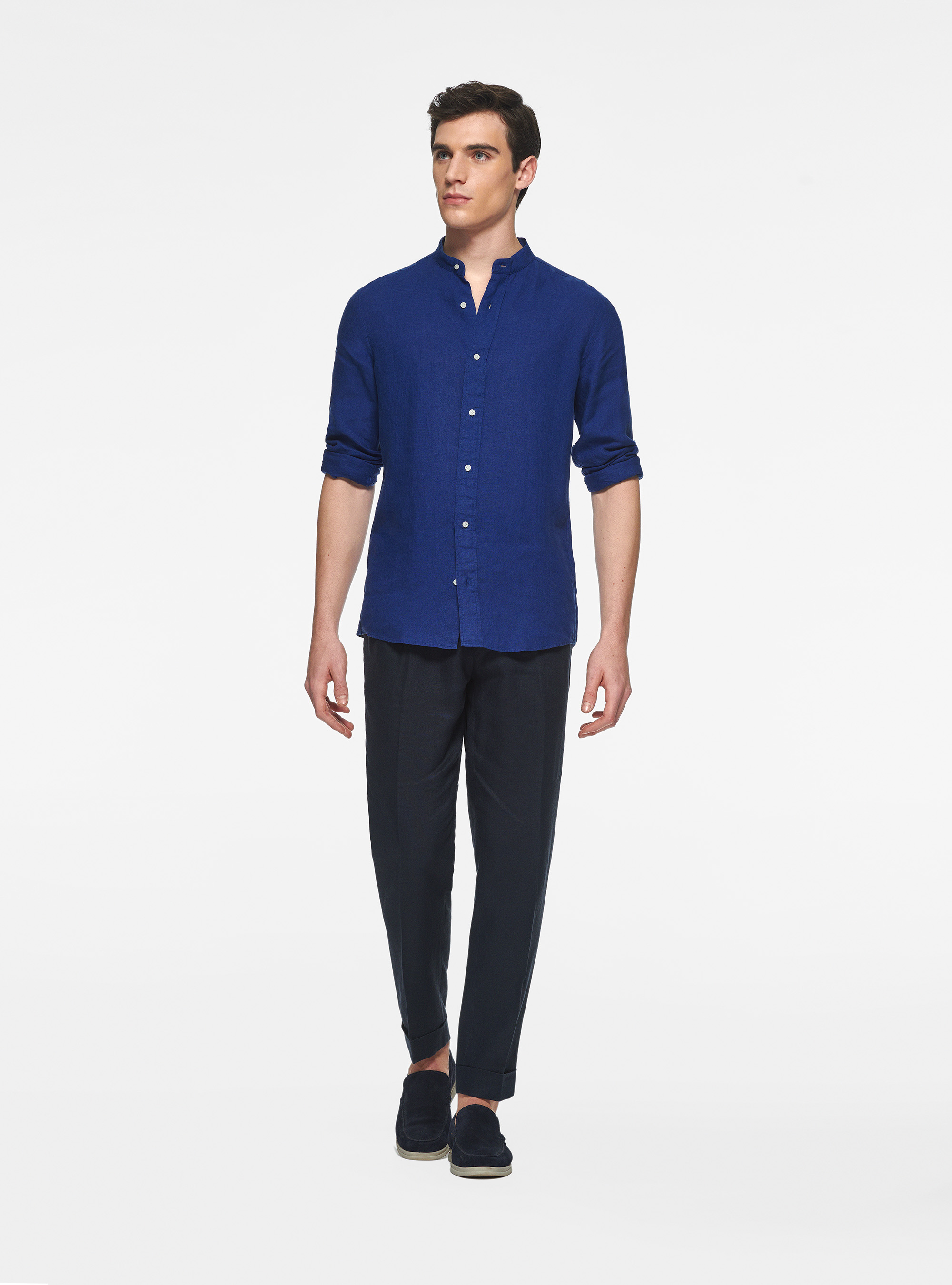 Korean shirt in pure linen, BLUE