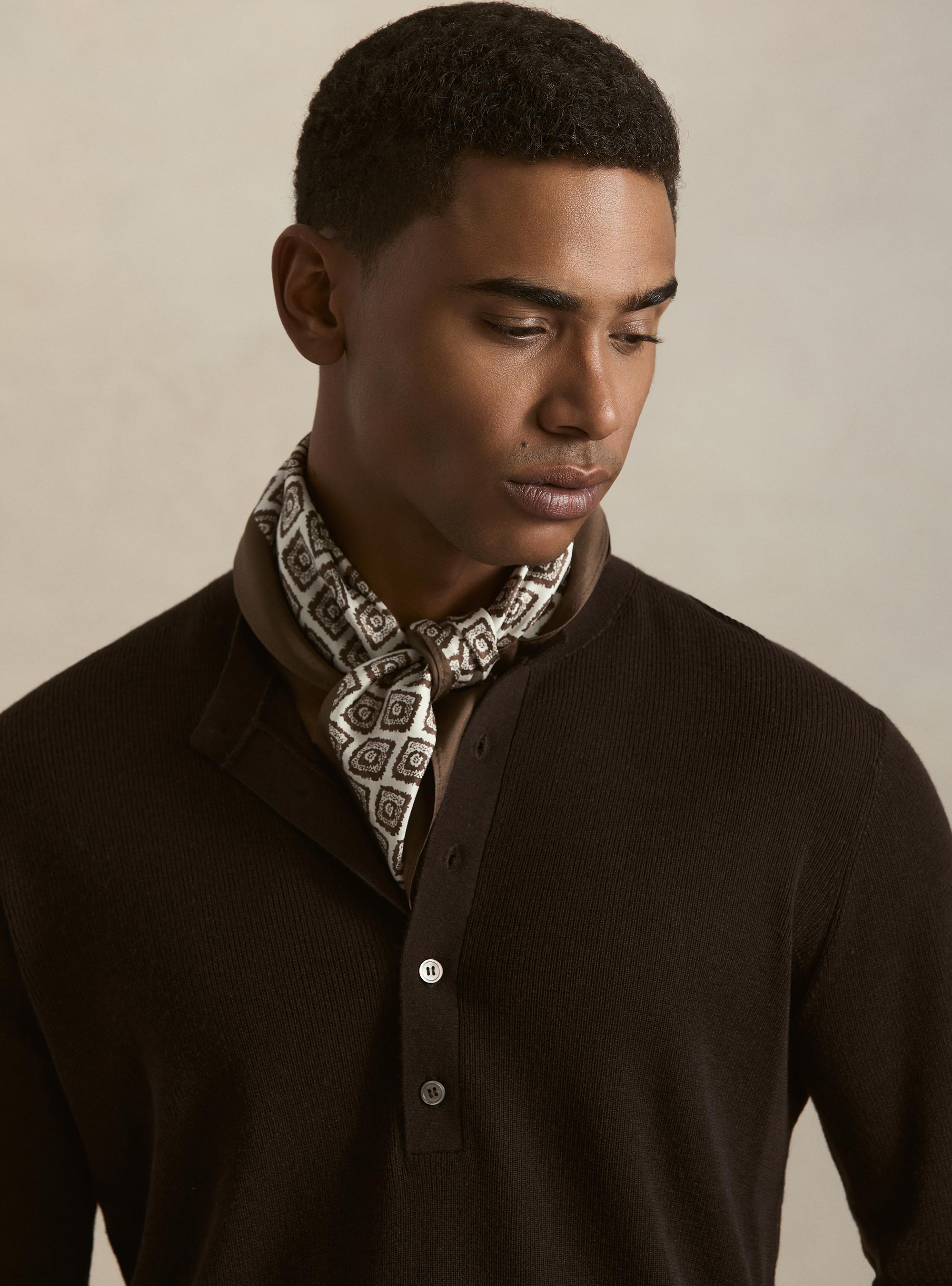 Ribbed wool Henley shirt, BROWN