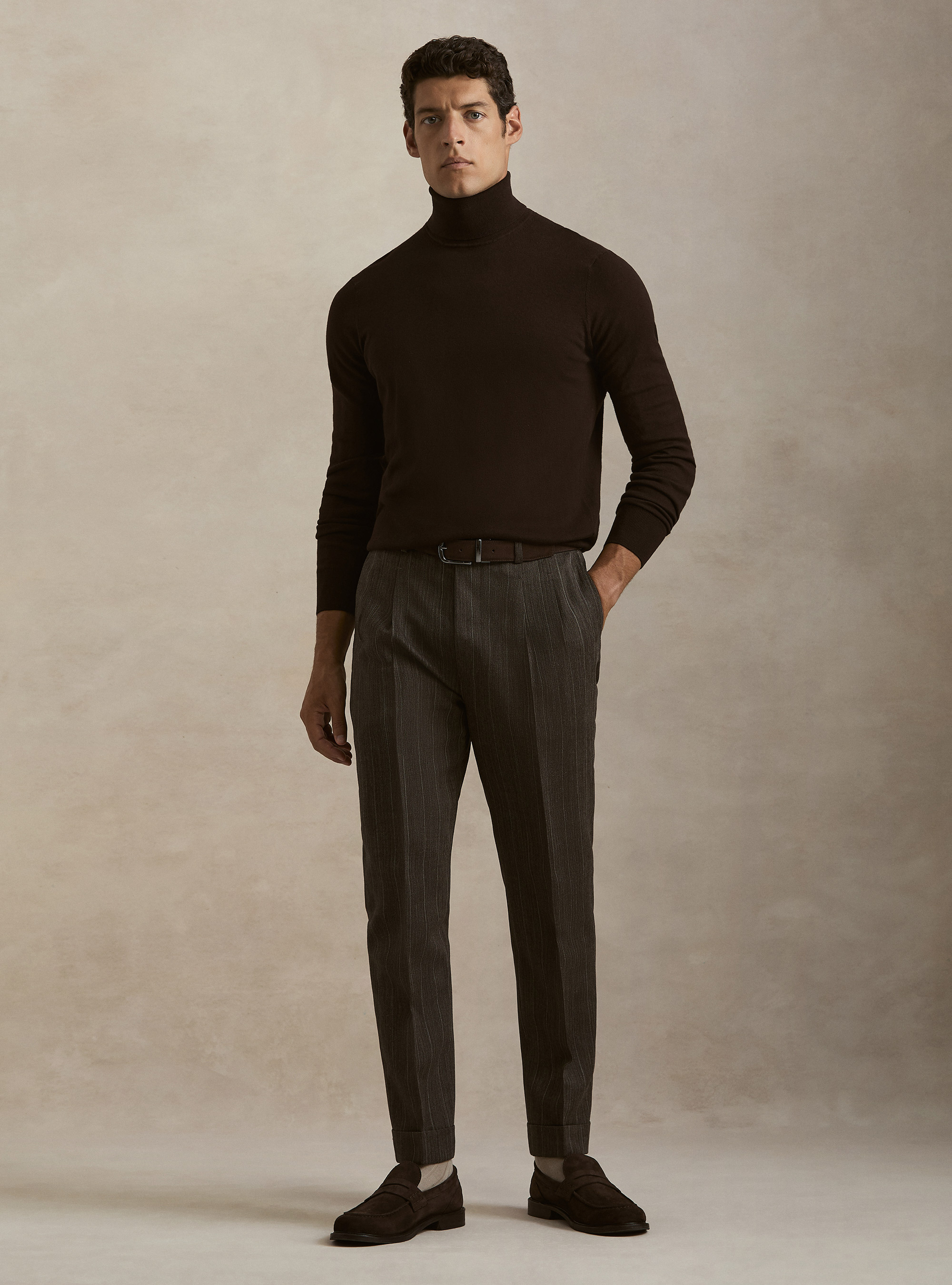 Dolcevita in cotone e cashmere, MARRONE