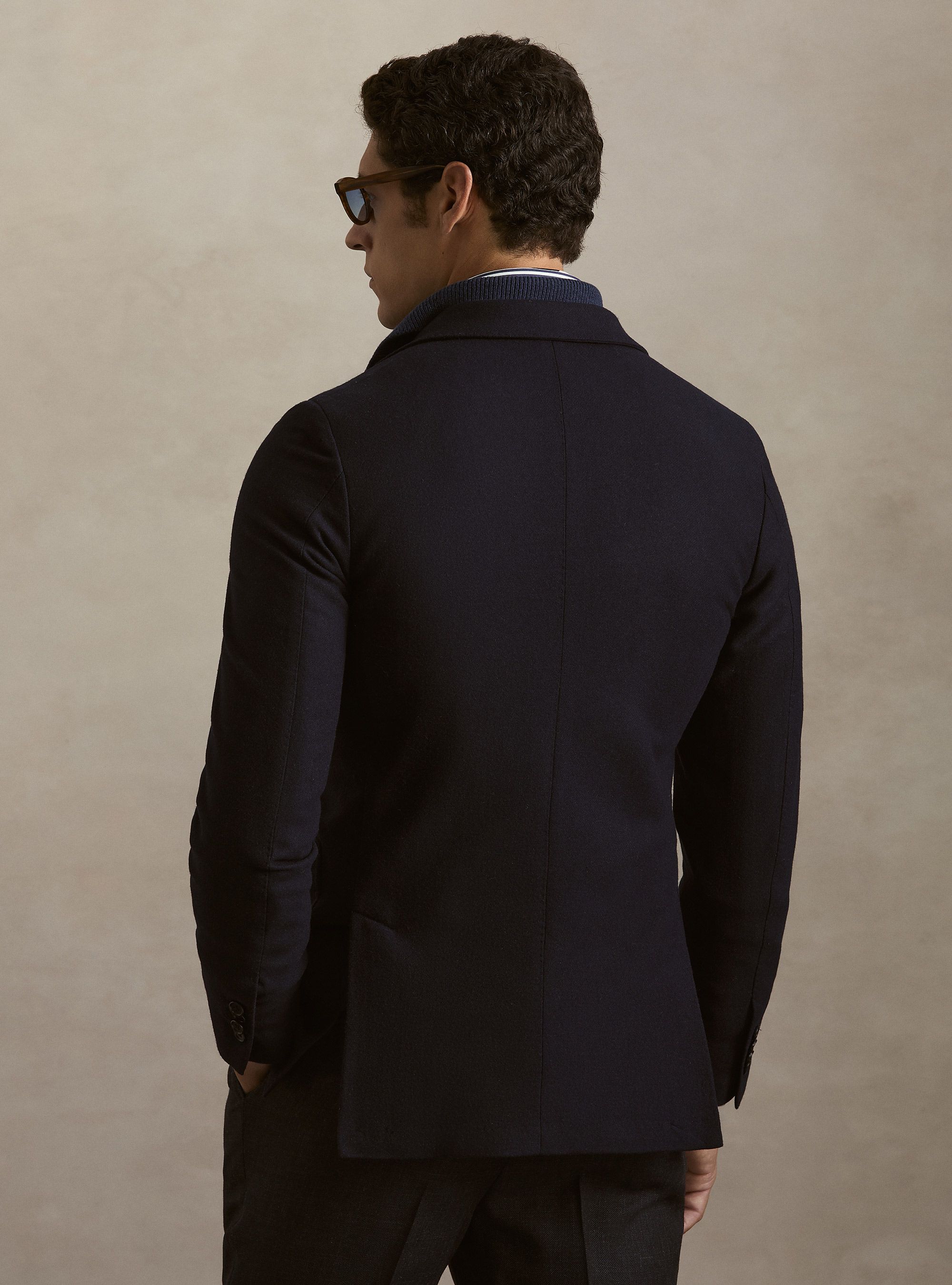 Giacca monopetto in misto lana di flanella, BLU NAVY
