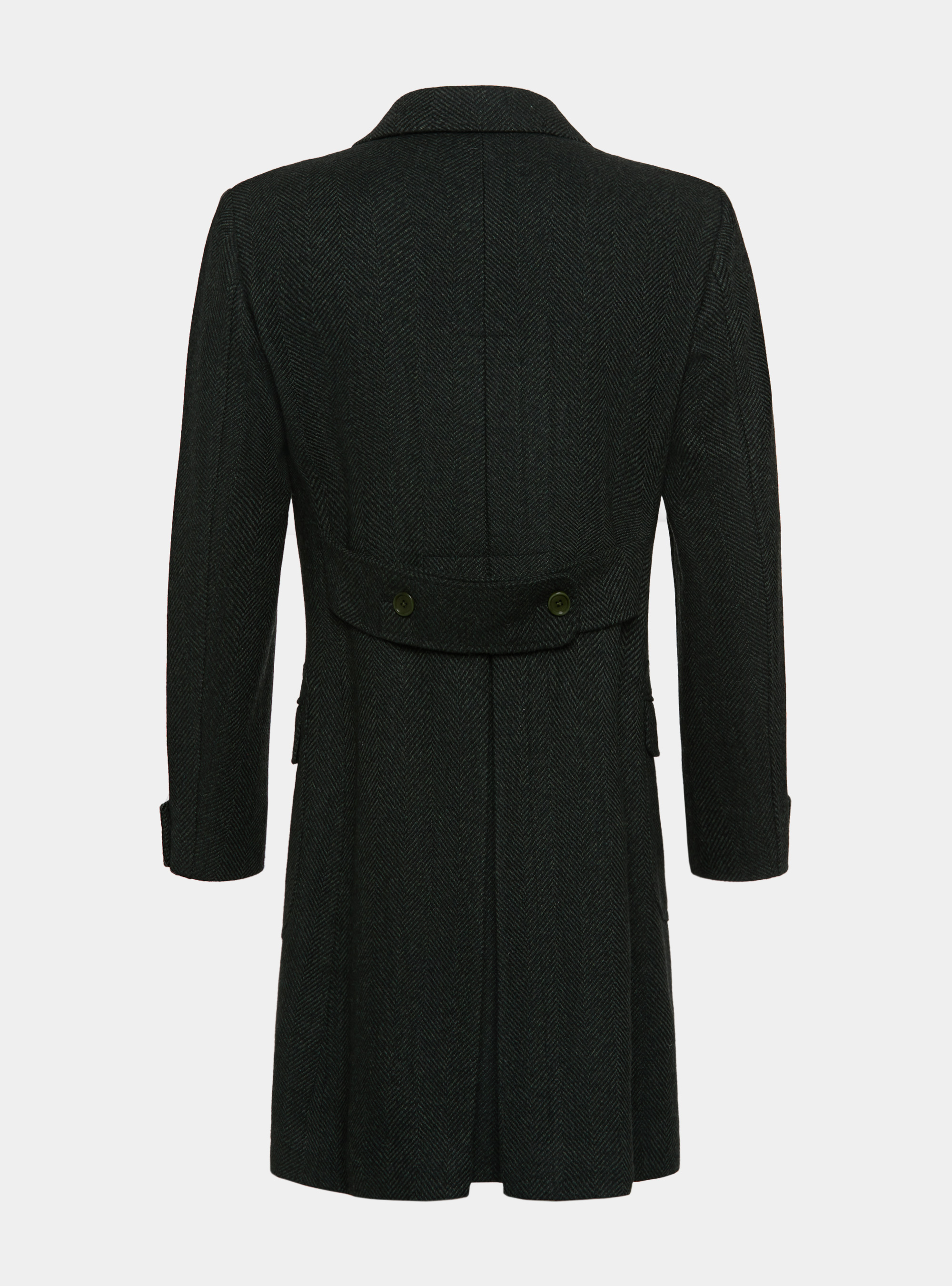 Double-breasted coat in herringbone wool blend, GREEN
