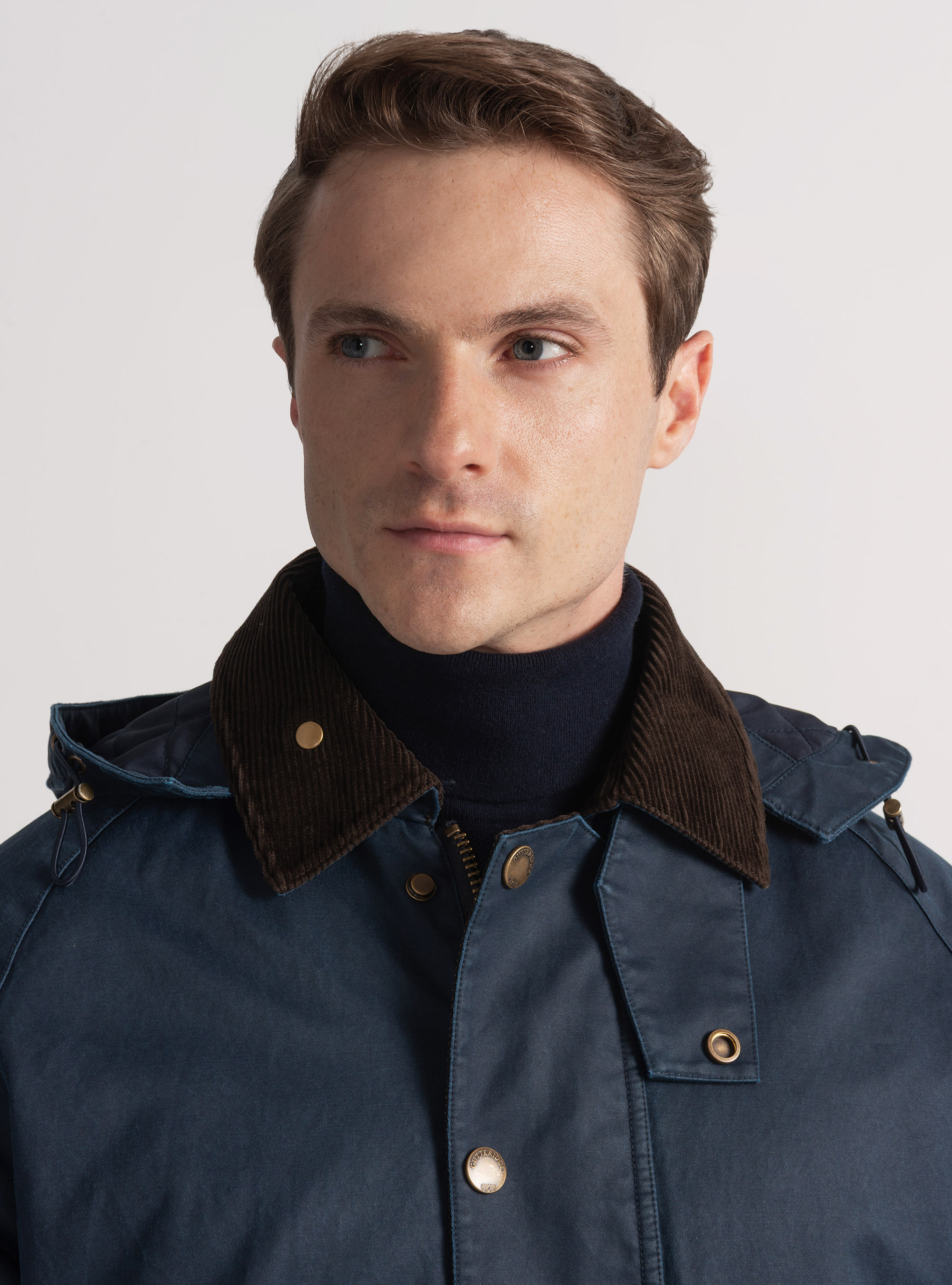 Cotton-blend waxed jacket, NAVY BLUE