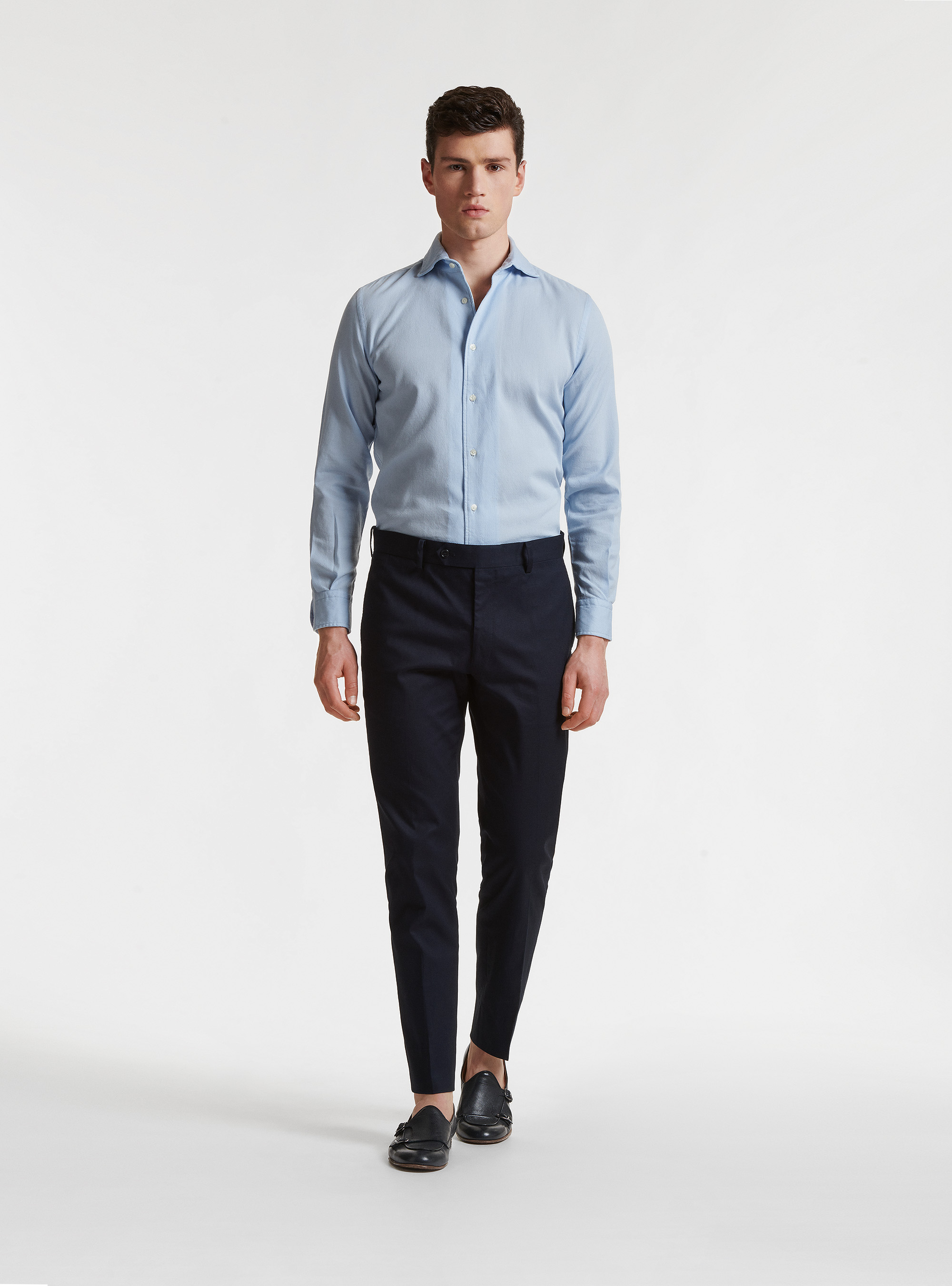 Pantalon de costume en coton blind&eacute;, BLEU MARINE