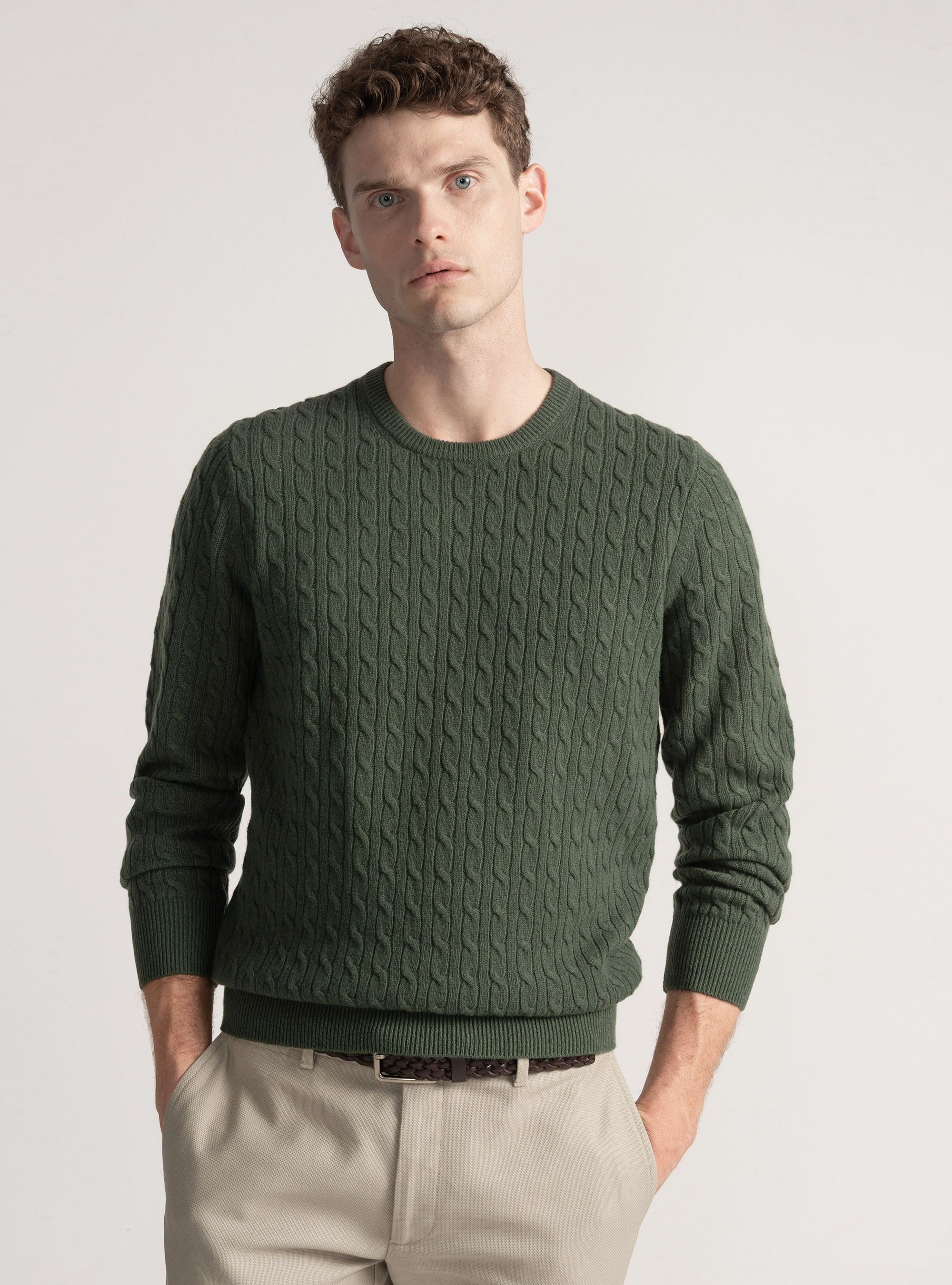 Cashmere wool crew-neck sweater with braid, MILITARE 0609C