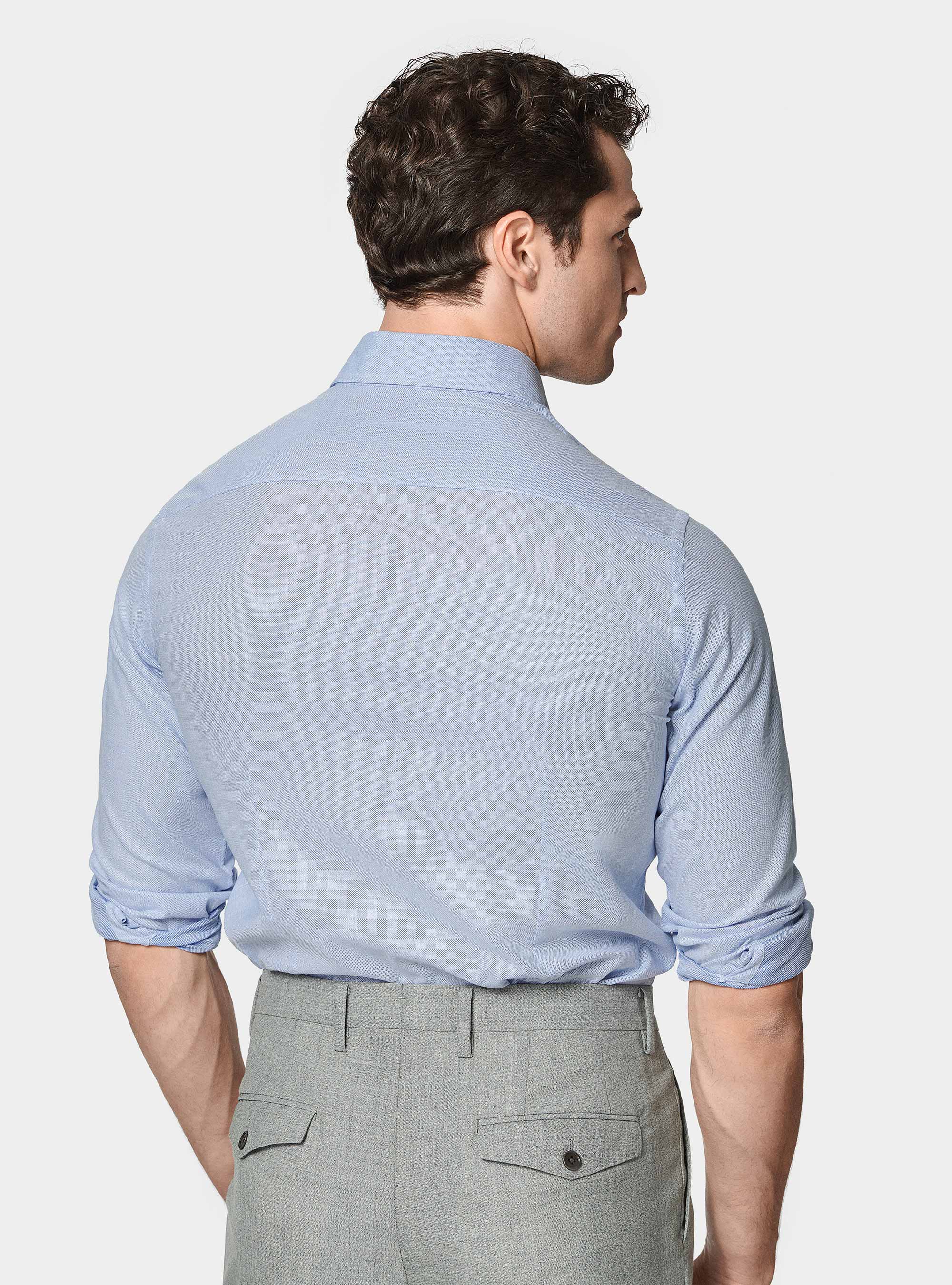 Camisa texturizada en mezcla de algod&oacute;n, CELESTE