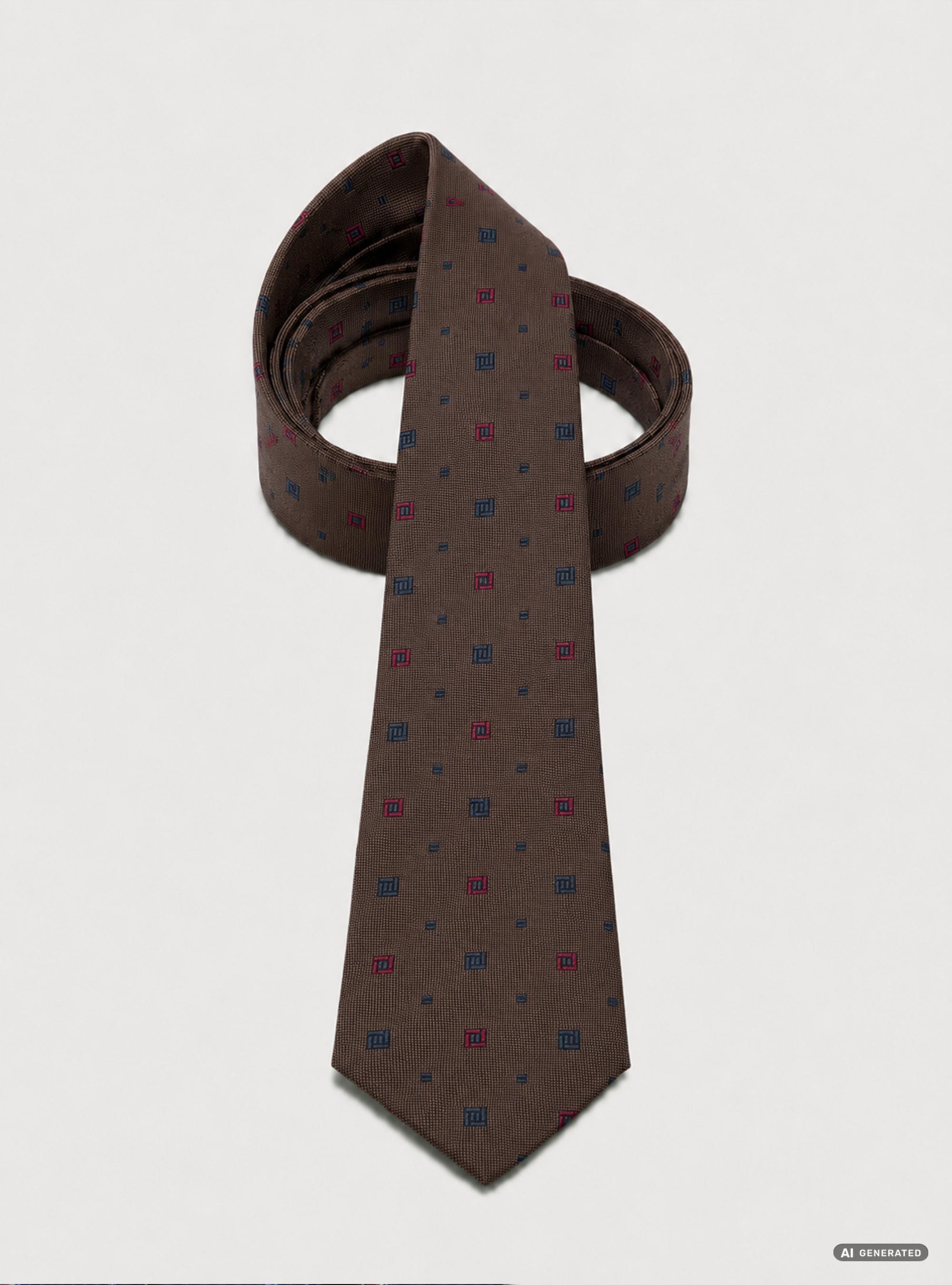 Corbata de seda jacquard con microestampado, MARRON