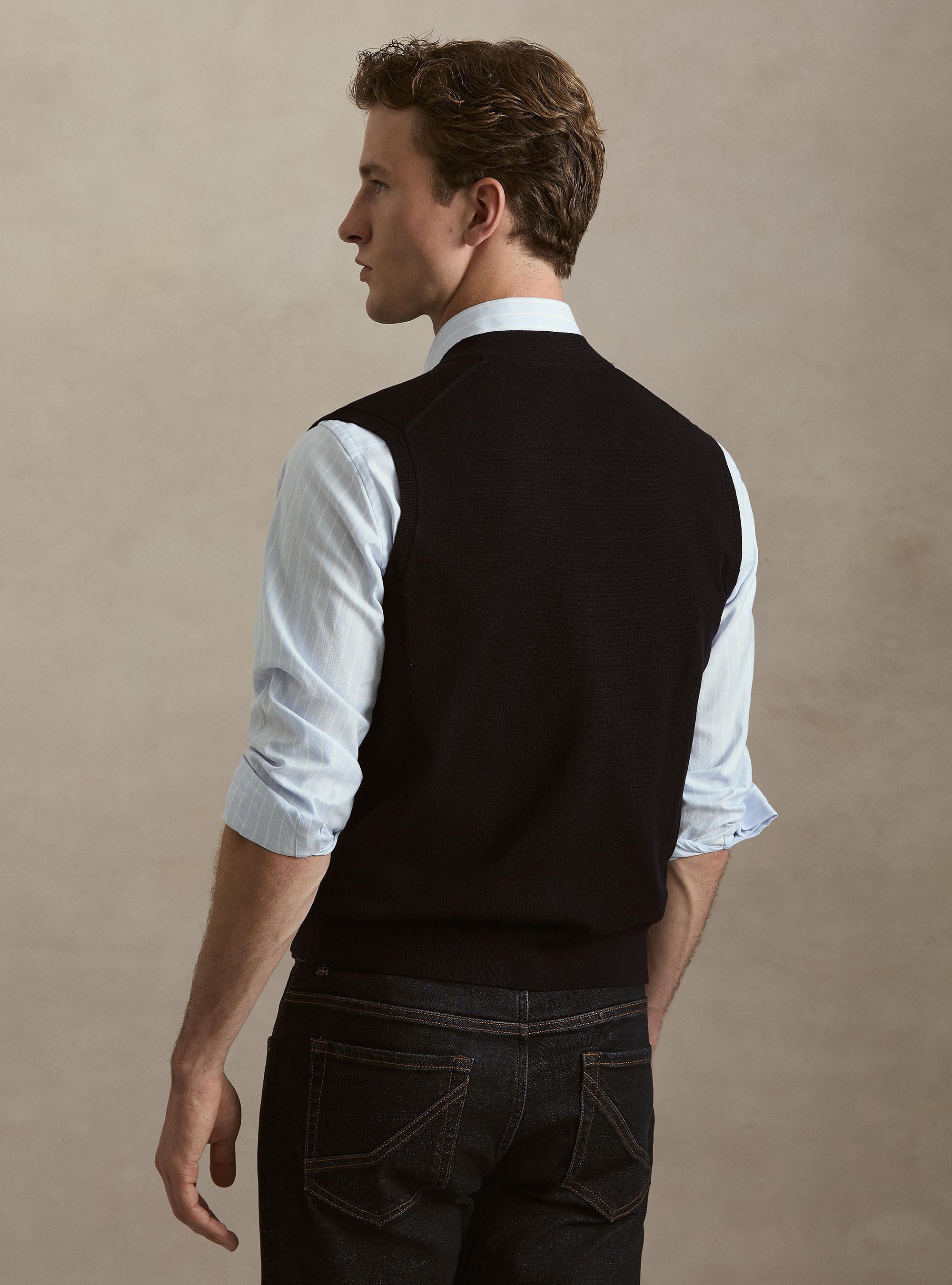 Gilet con bottoni in maglia misto lana, BLU NAVY