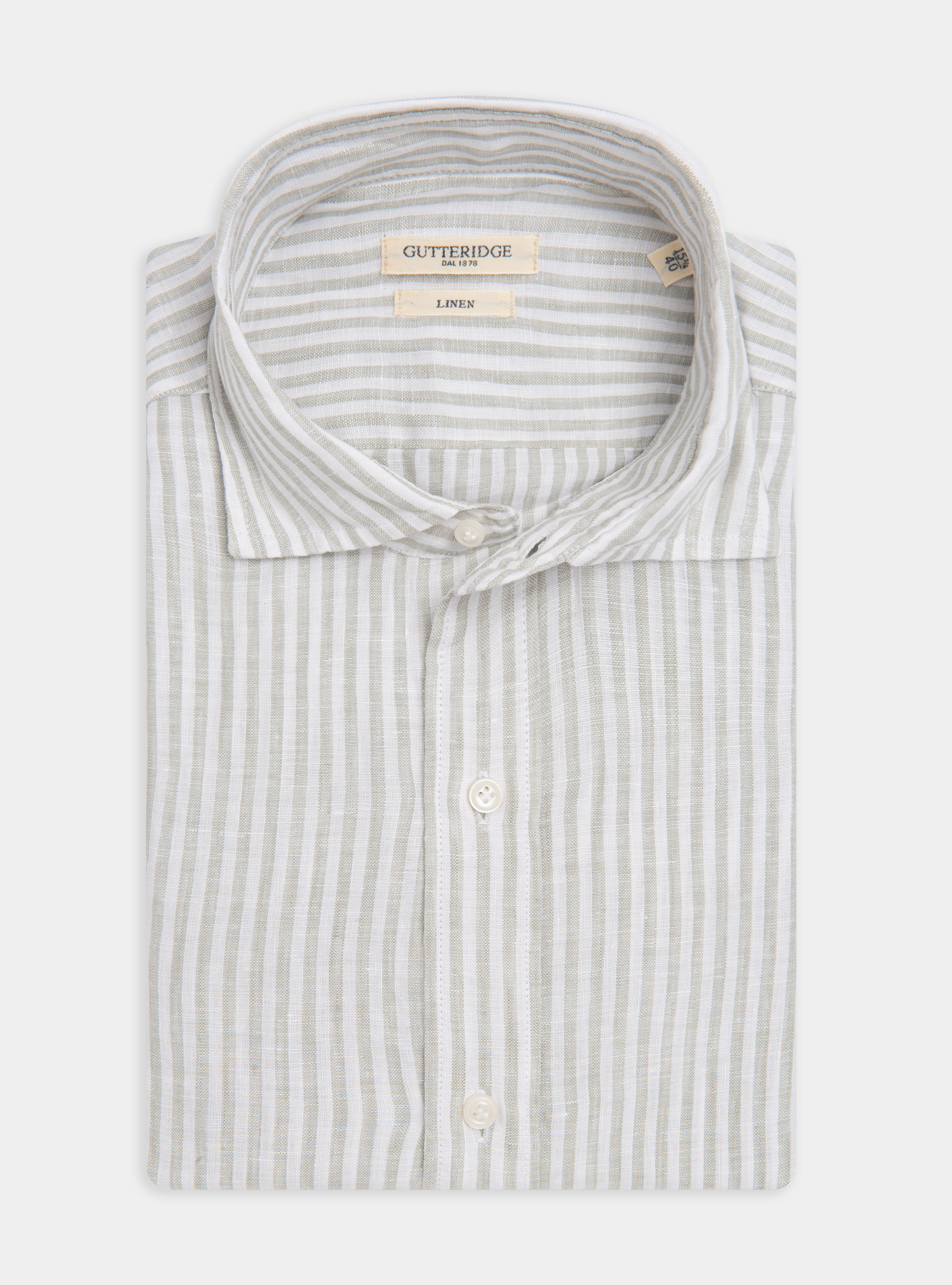 Camicia collo semi francese in puro lino rigato, SALVIA 0602C