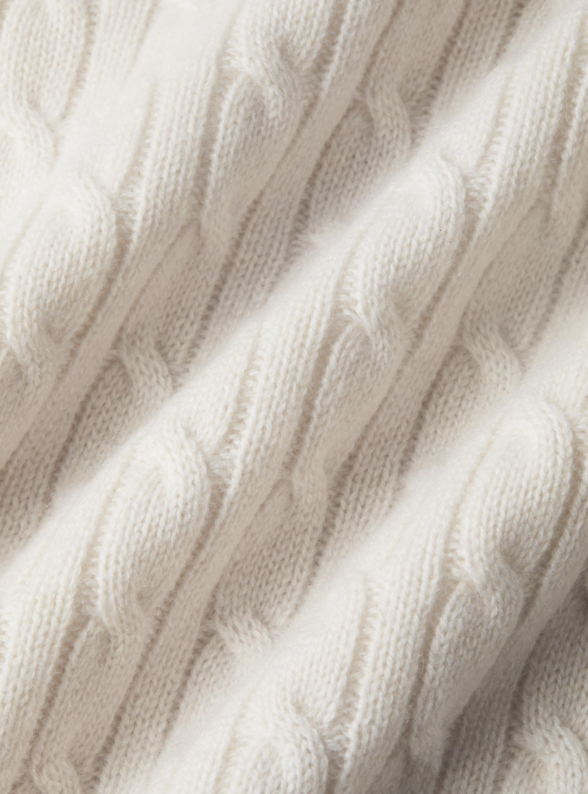 Braided crew neck sweater in pure cashmere, WHITE