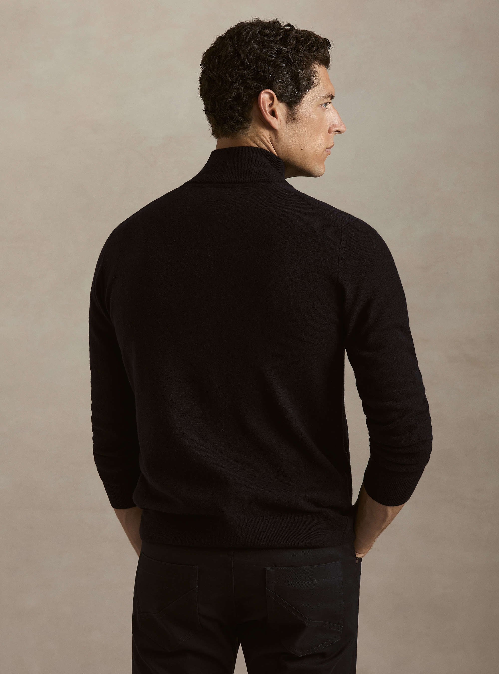 Cardigan con zip in maglia in lambswool e cashmere, BLU NAVY