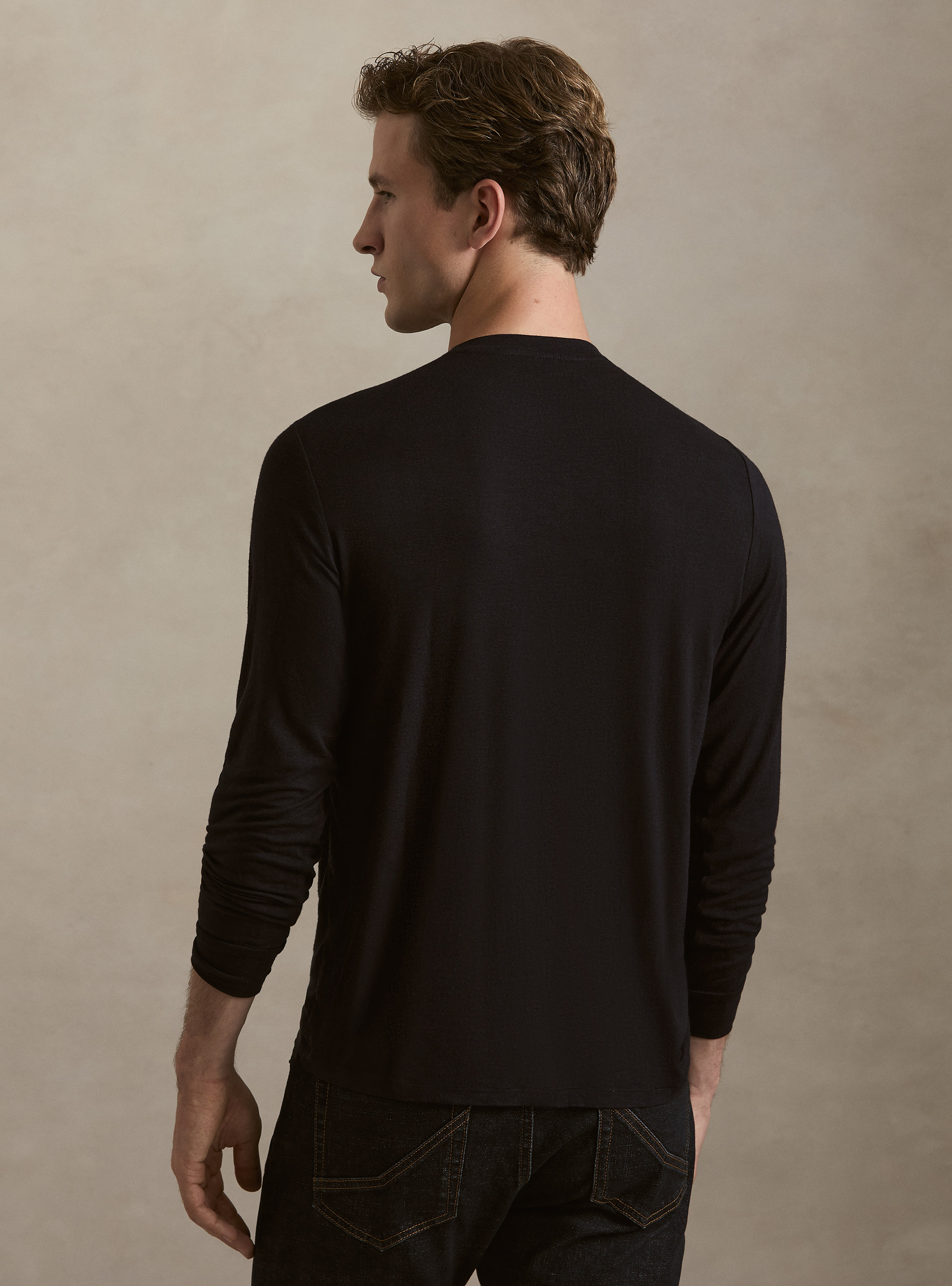 Long-sleeve cashmere blend T-shirt, NAVY BLUE