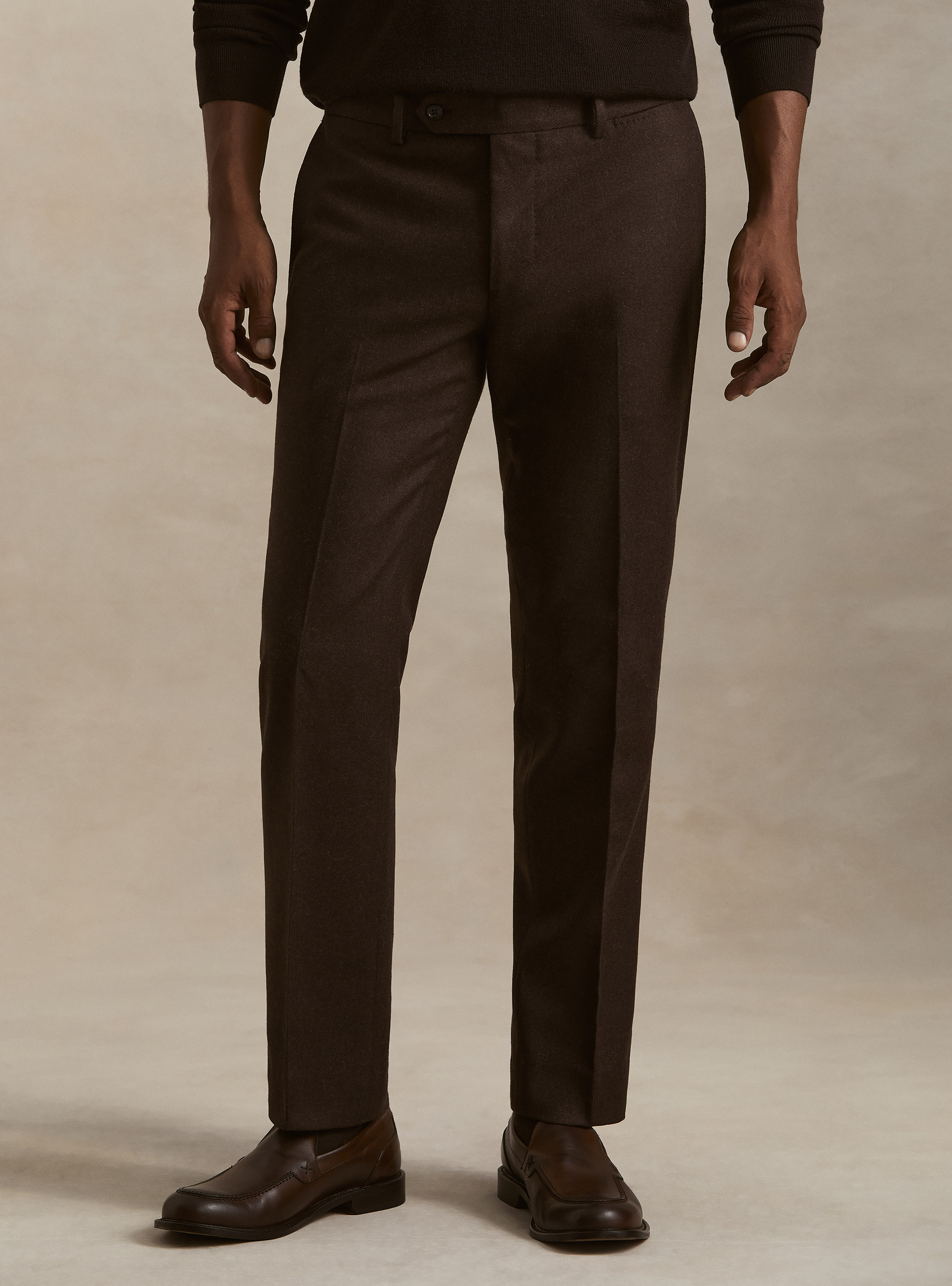 Wool blend flannel trousers, BROWN