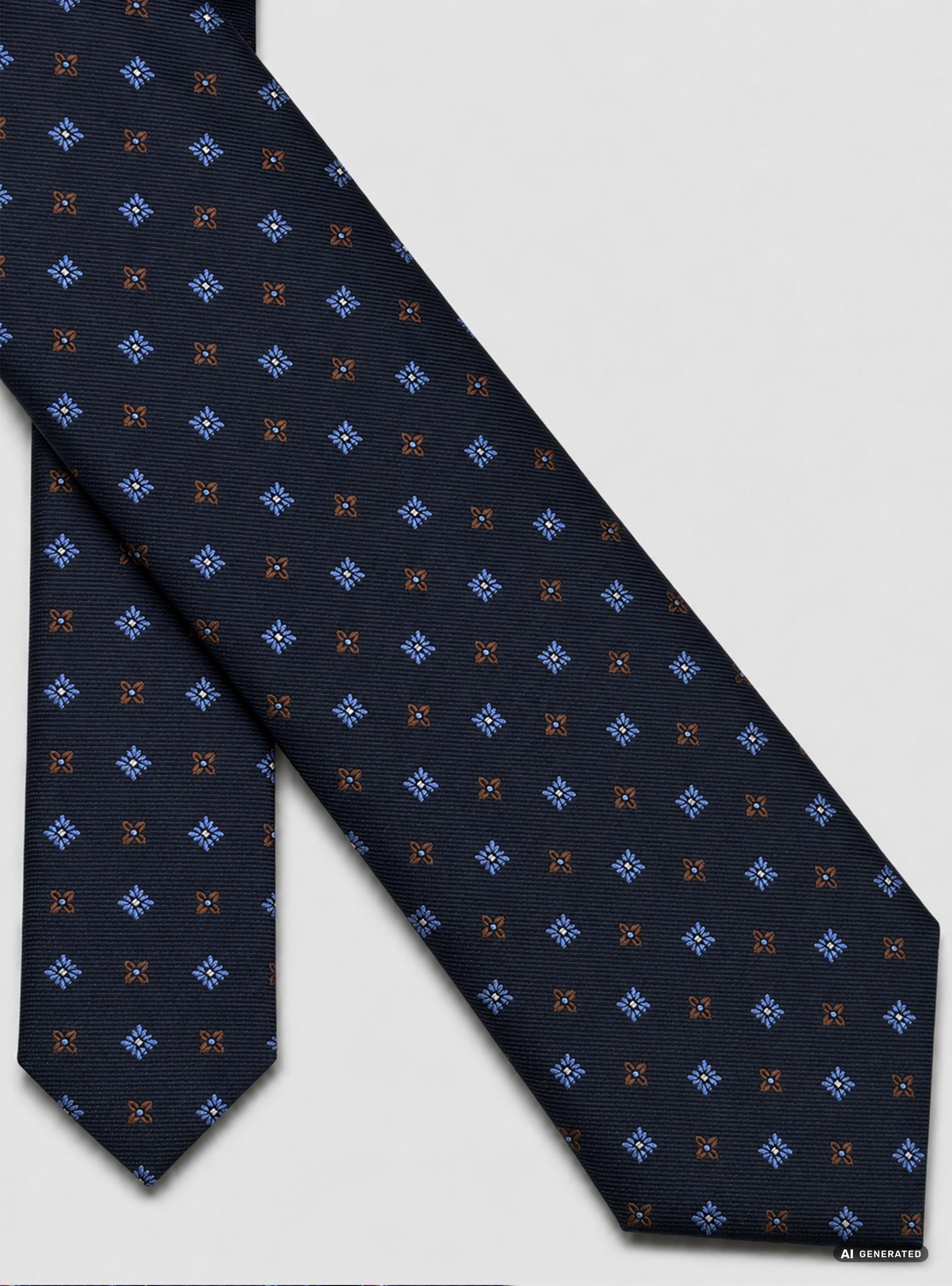 Corbata de seda jacquard con microestampado floral, AZUL MARINO