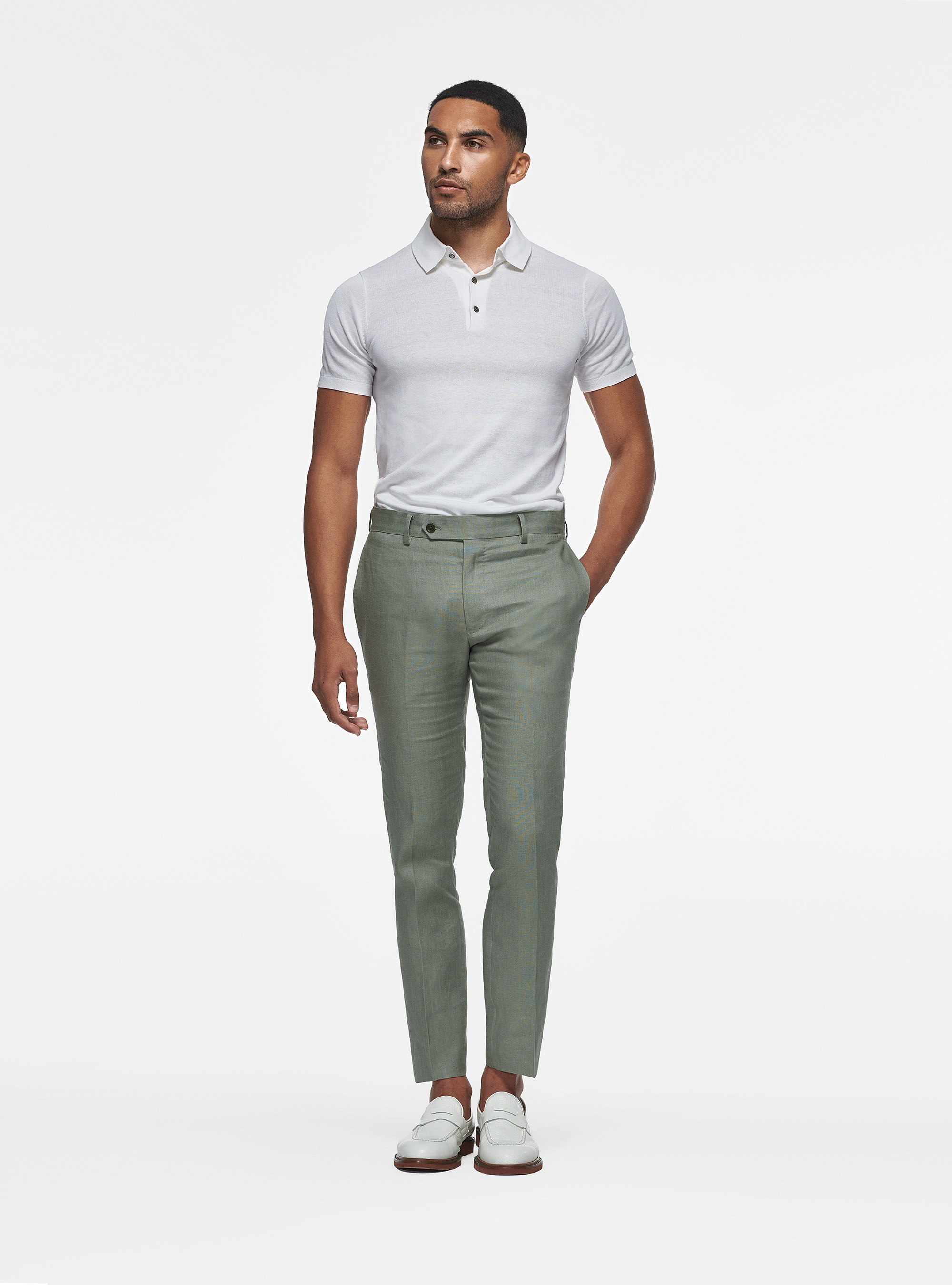 Pantaloni in puro lino, SALVIA 0602C