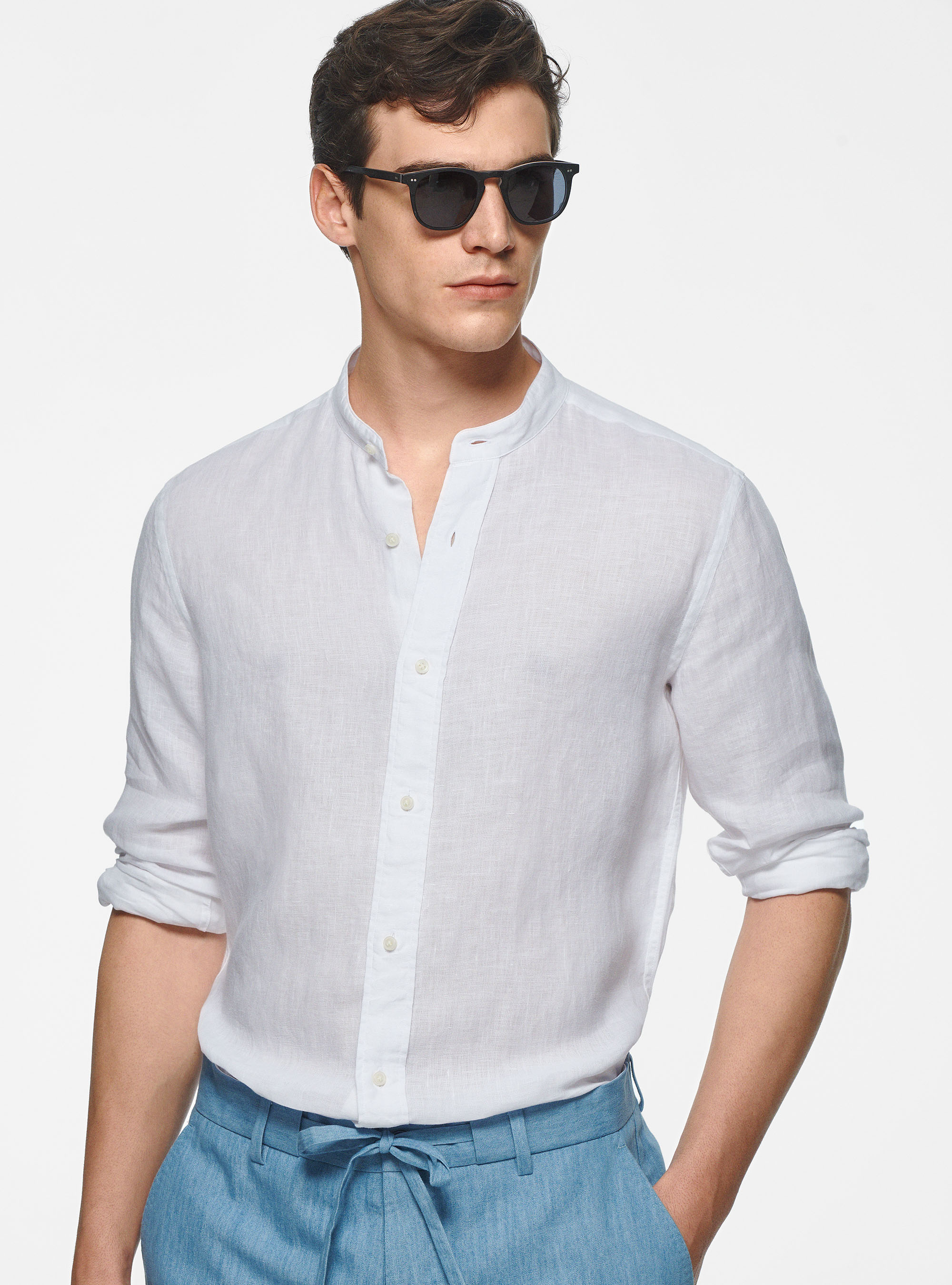 Korean shirt in pure linen, WHITE