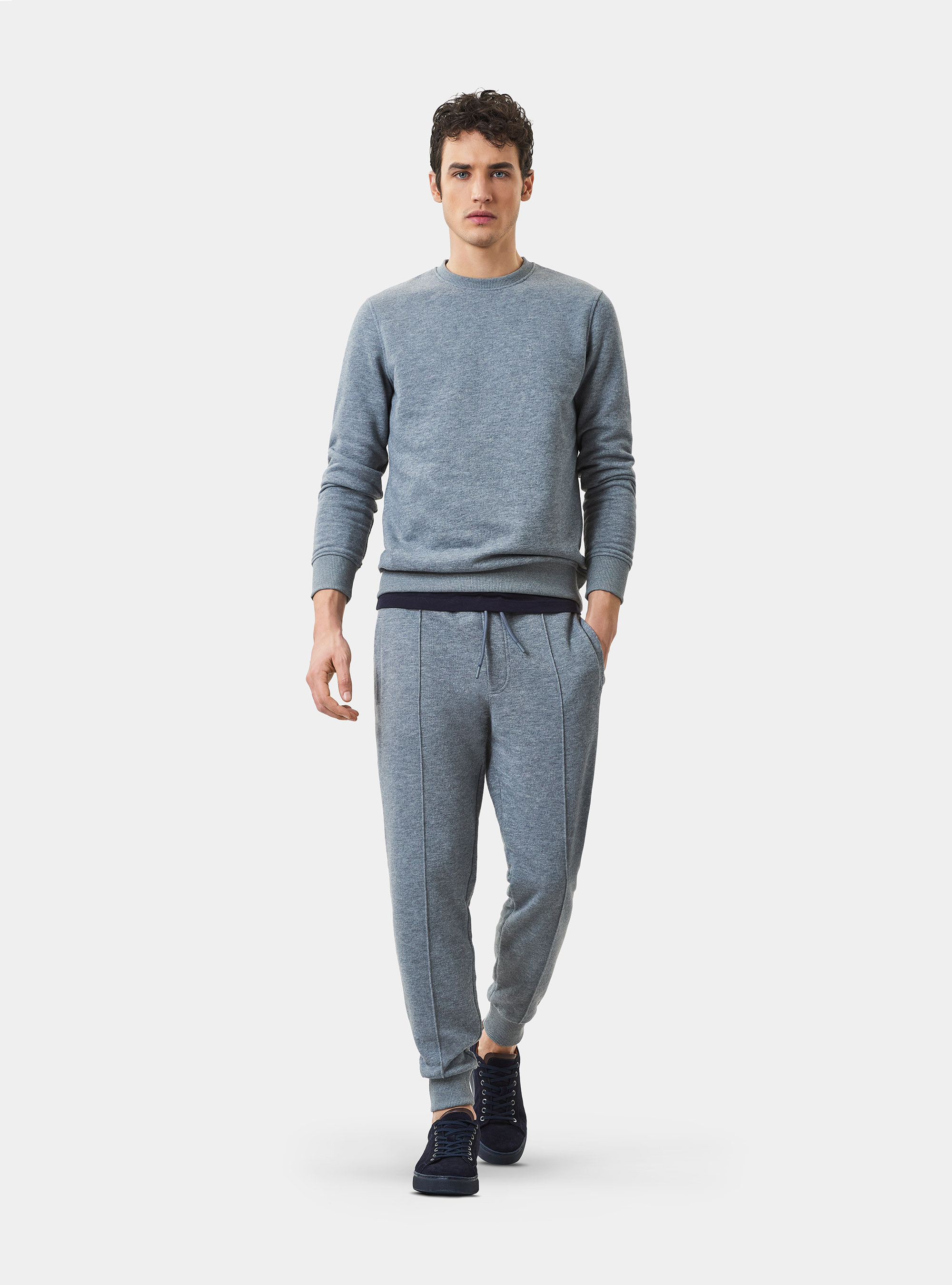 Cotton blend crew neck sweatshirt, GREY