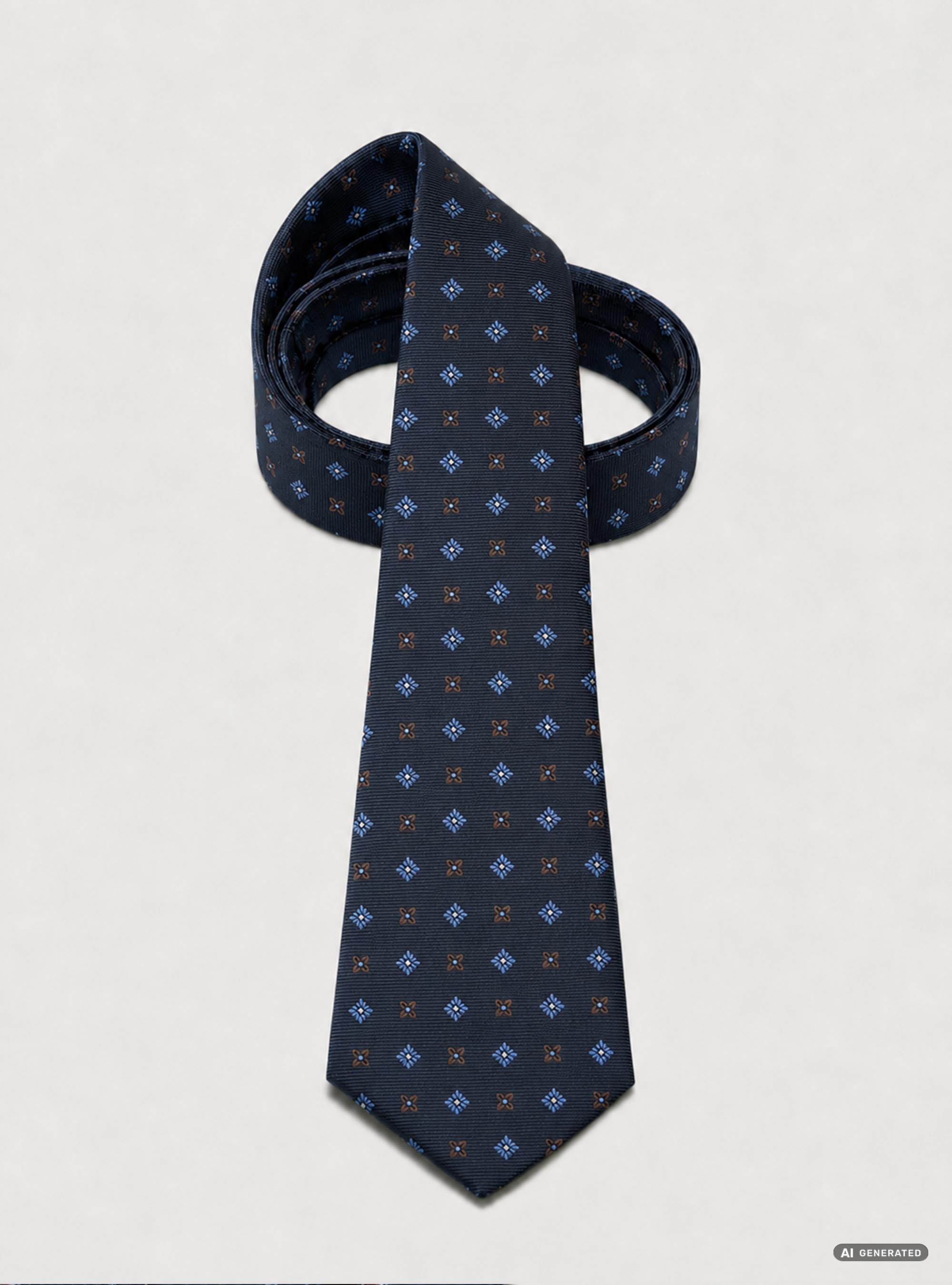 Corbata de seda jacquard con microestampado floral, AZUL MARINO