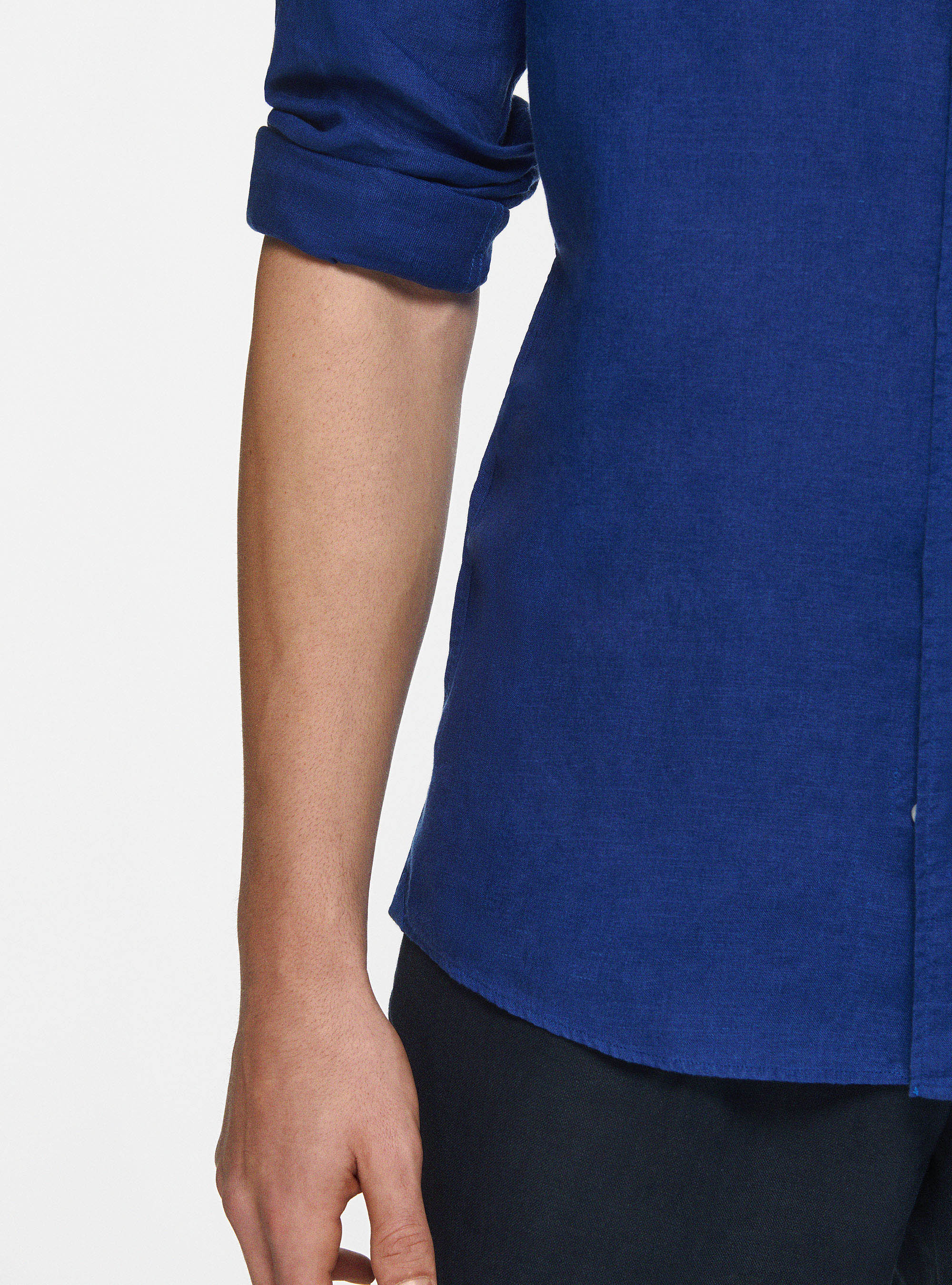 Korean shirt in pure linen, BLUE