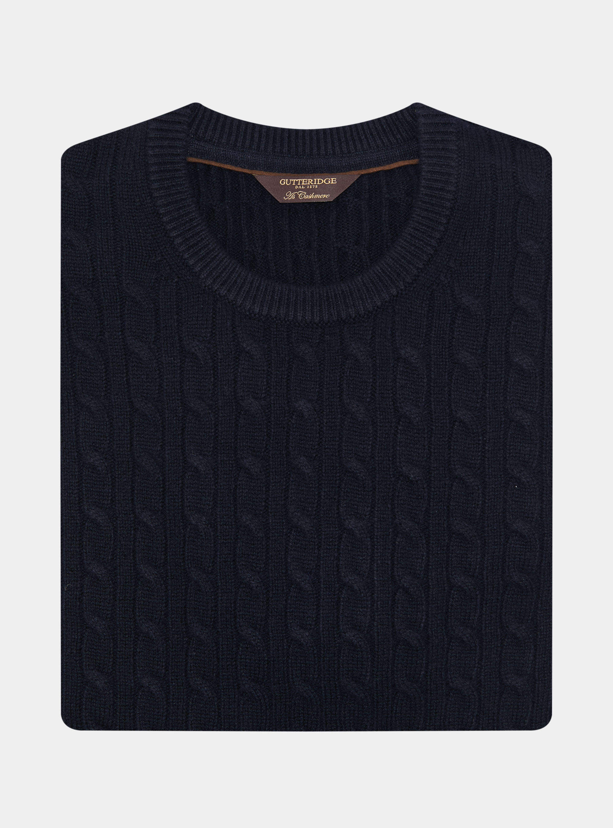 Maglia girocollo con treccia in lana e cashmere, BLU NAVY