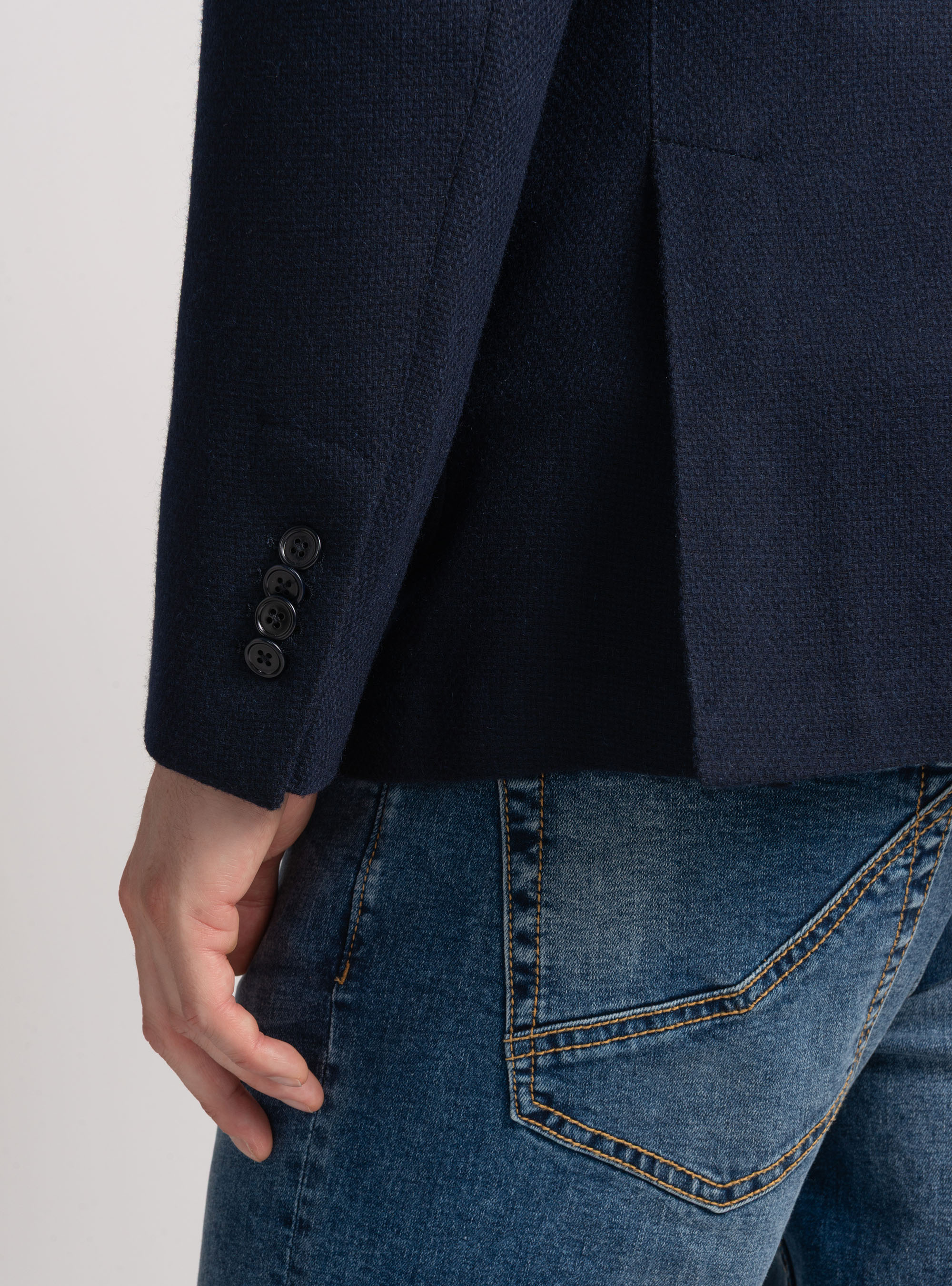 Giacca hopsack in lana cotone e cashmere, BLU NAVY
