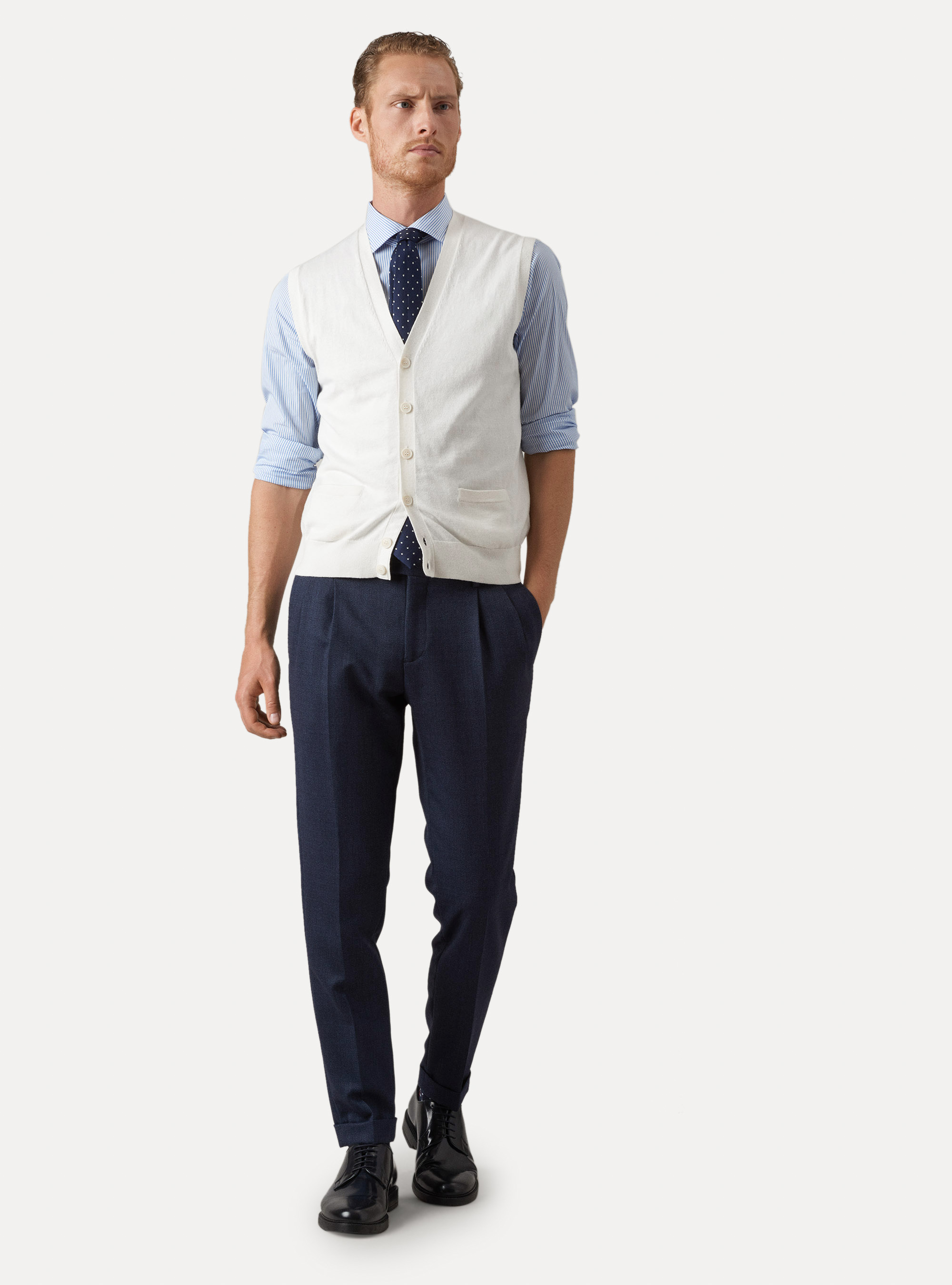 Gilet in maglia in cotone seta e cashmere, BIANCO