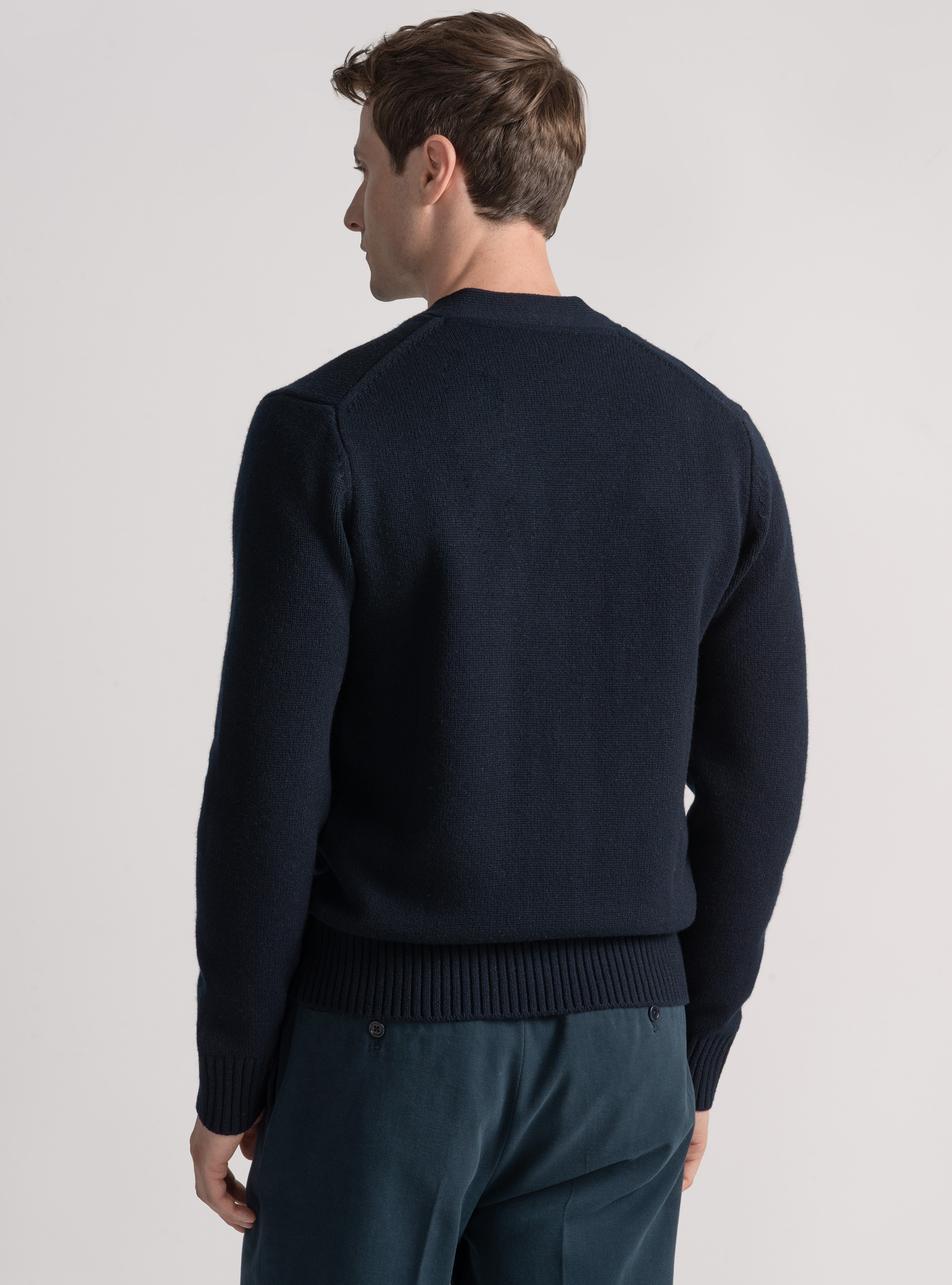 Maglia a cardigan in lana e cashmere, BLU NAVY