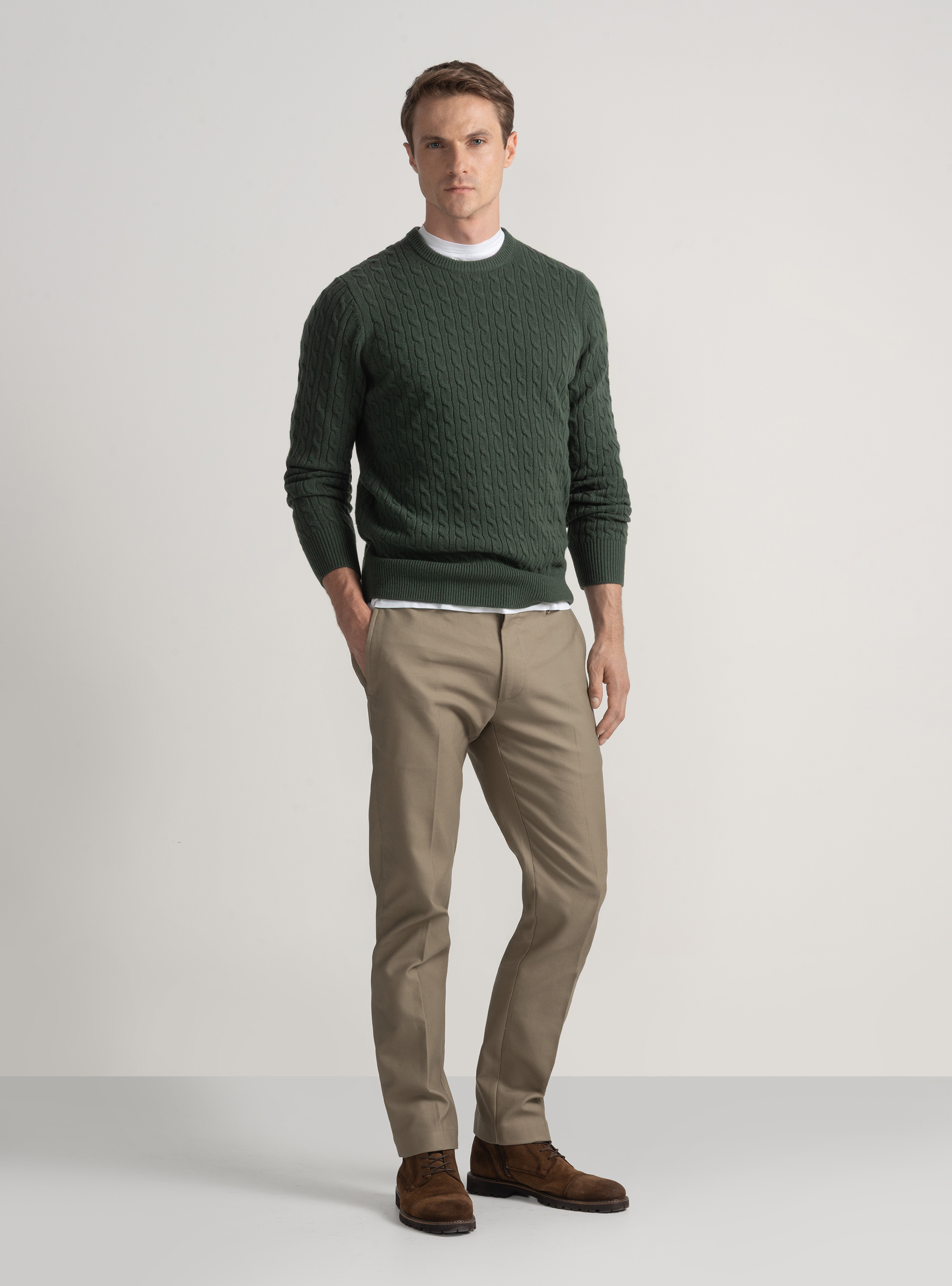 Crew-neck sweater with wool and cashmere braid, MILITARE 0609C