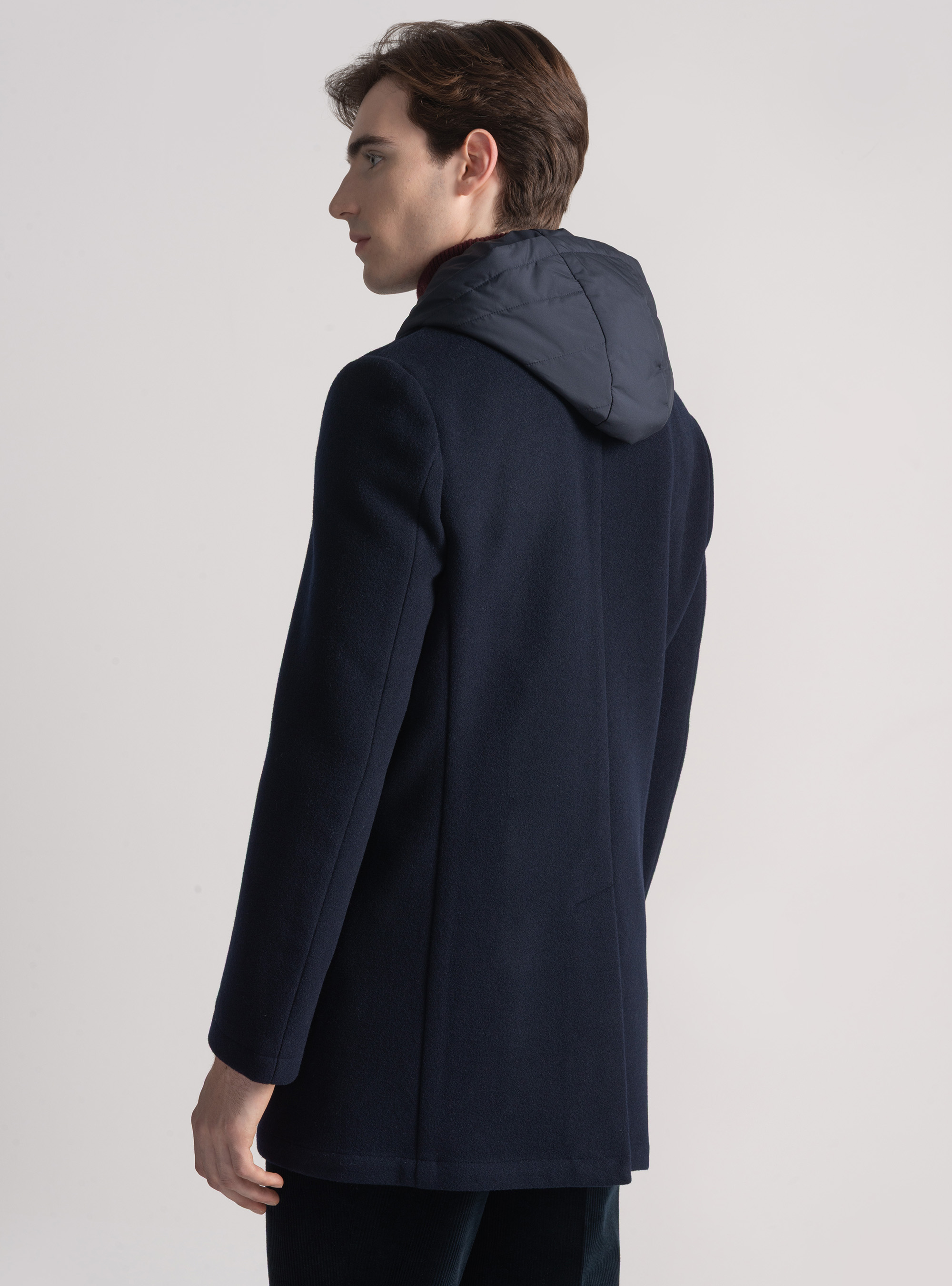 Peacoat in misto lana con e cappuccio, BLU NAVY