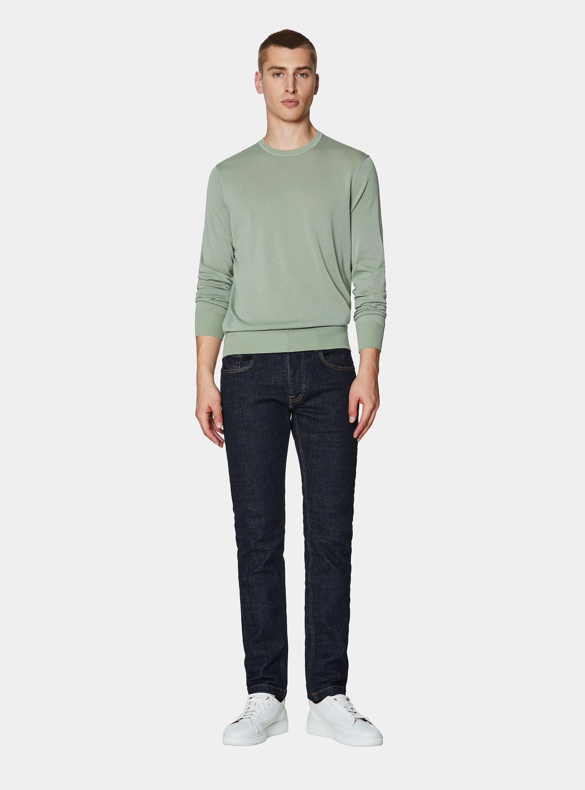 Maglia girocollo in cotone e seta, SALVIA 0602C