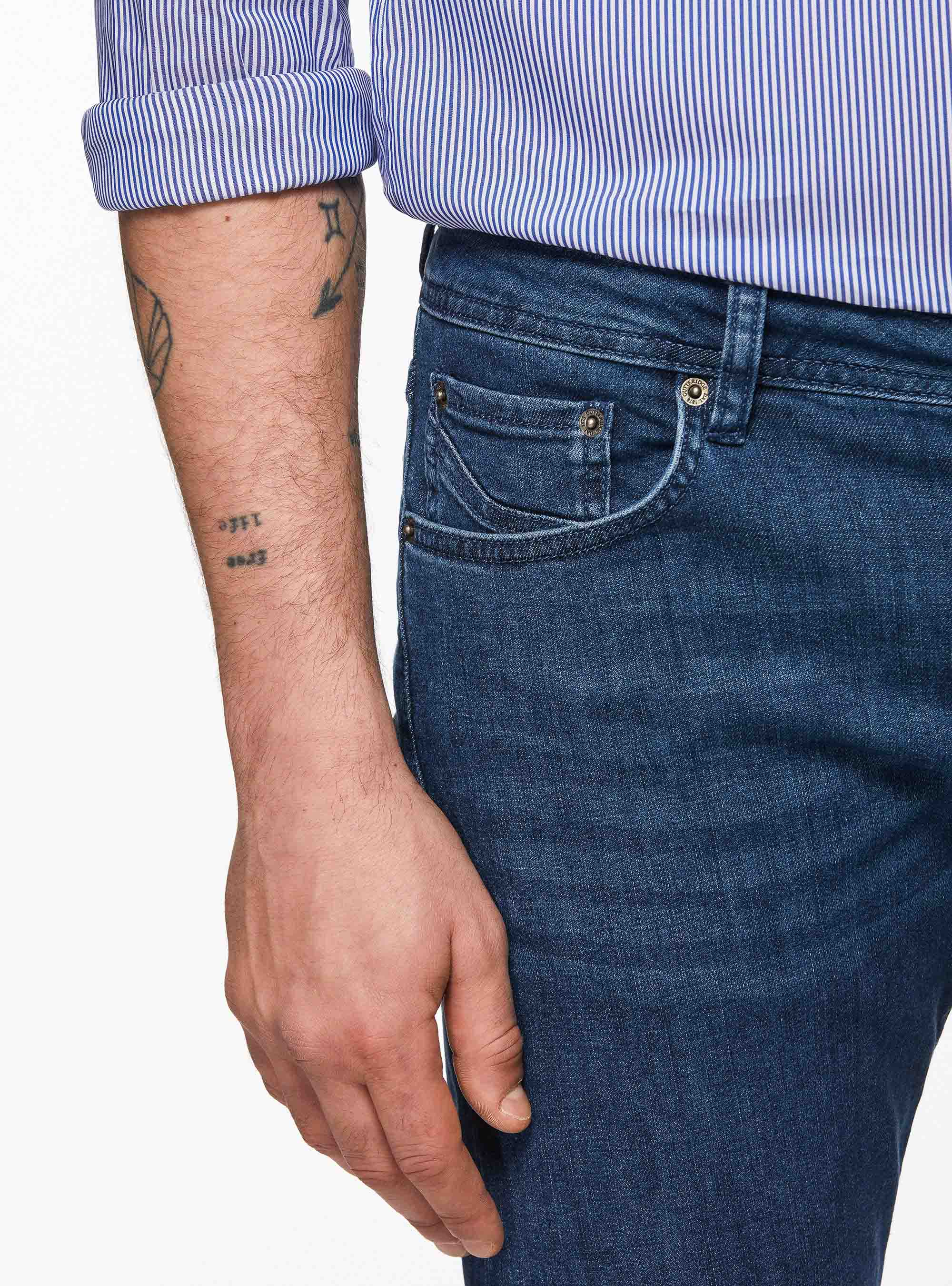Pantaloni colorati in cotone stretch, BLU