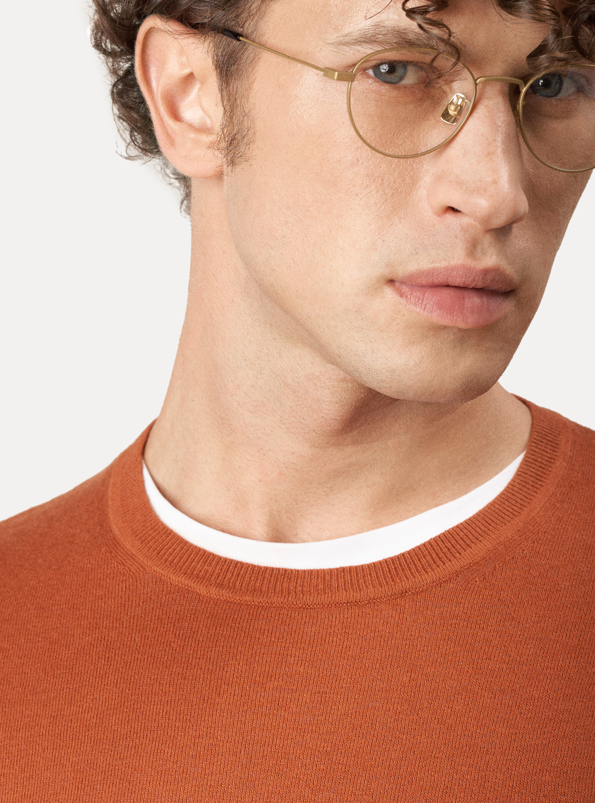 Cotton silk and cashmere crew-neck sweater, TERRACOTTA