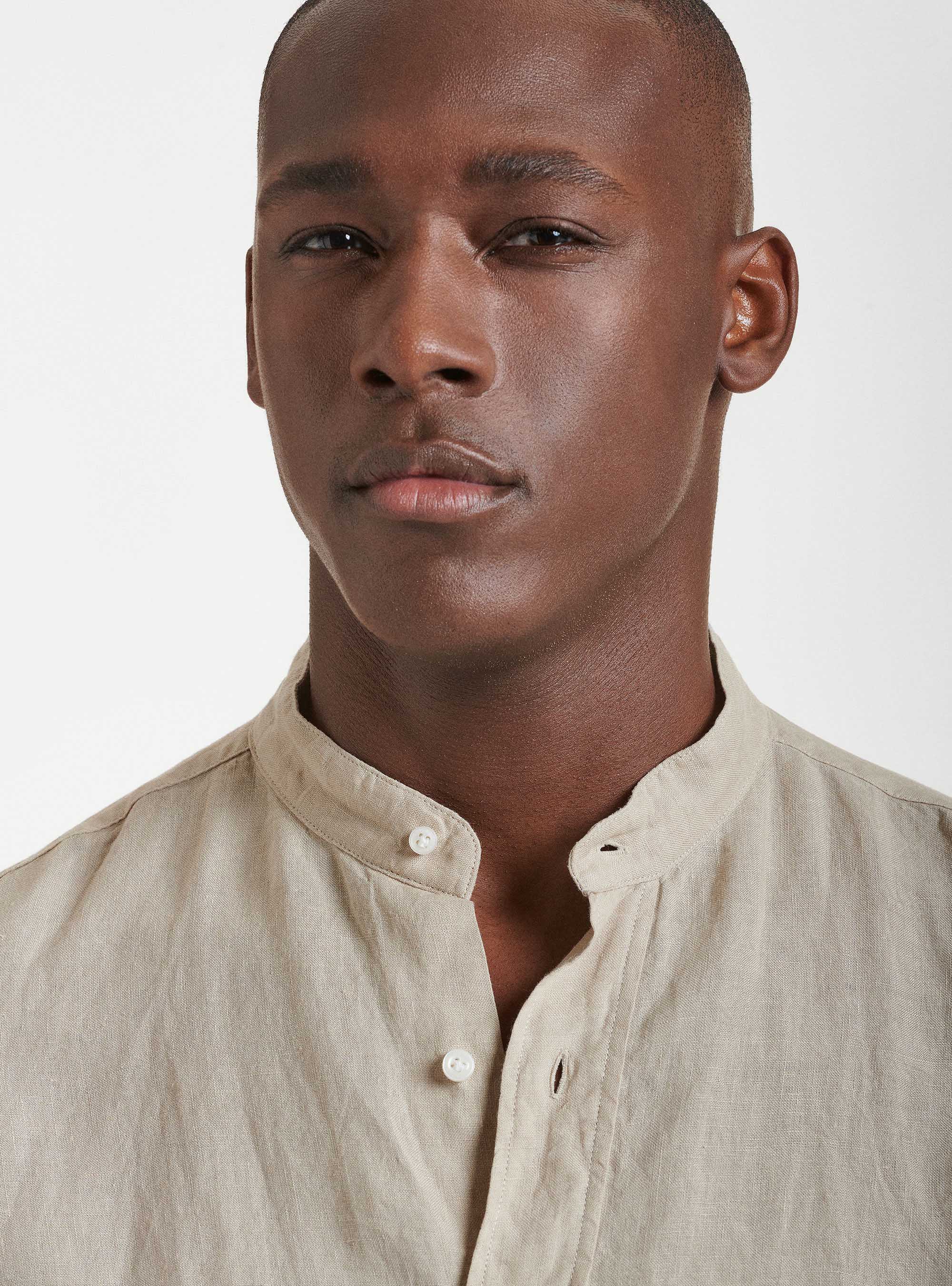 Camisa de cuello coreano en puro lino, ARENA