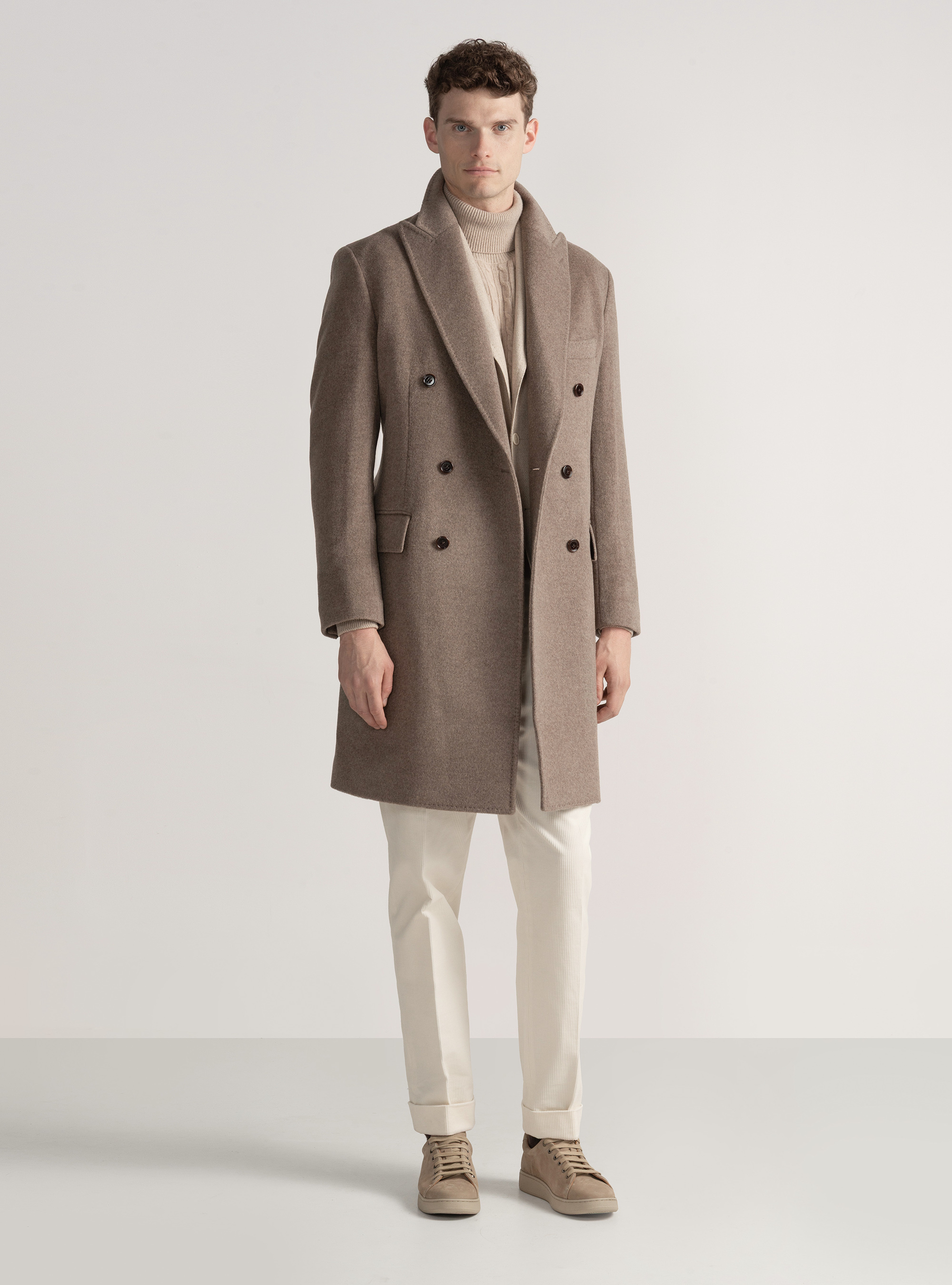 Wool and cashmere double-breasted coat, MUD