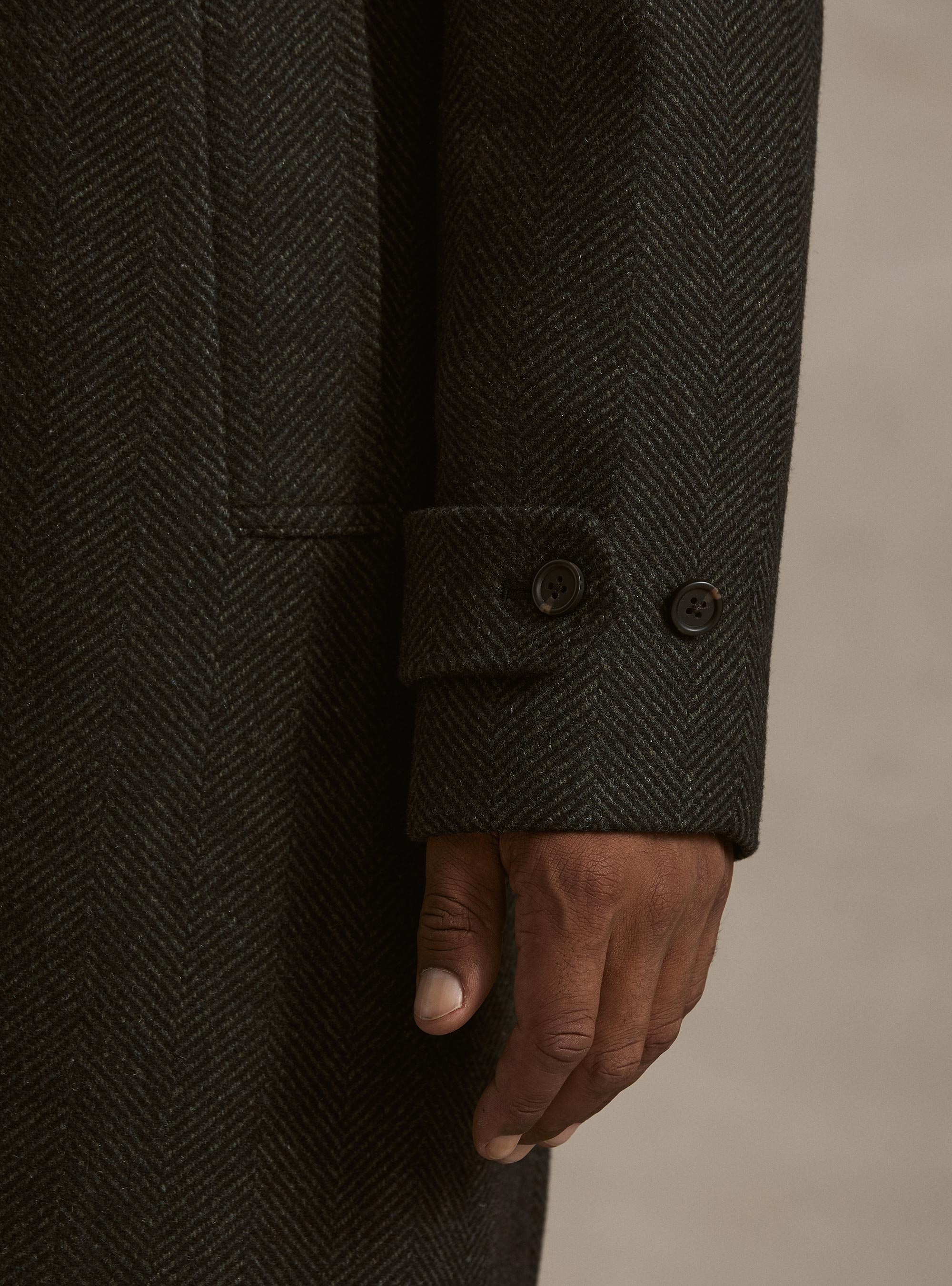 Herringbone Shetland wool blend raglan coat, GREEN