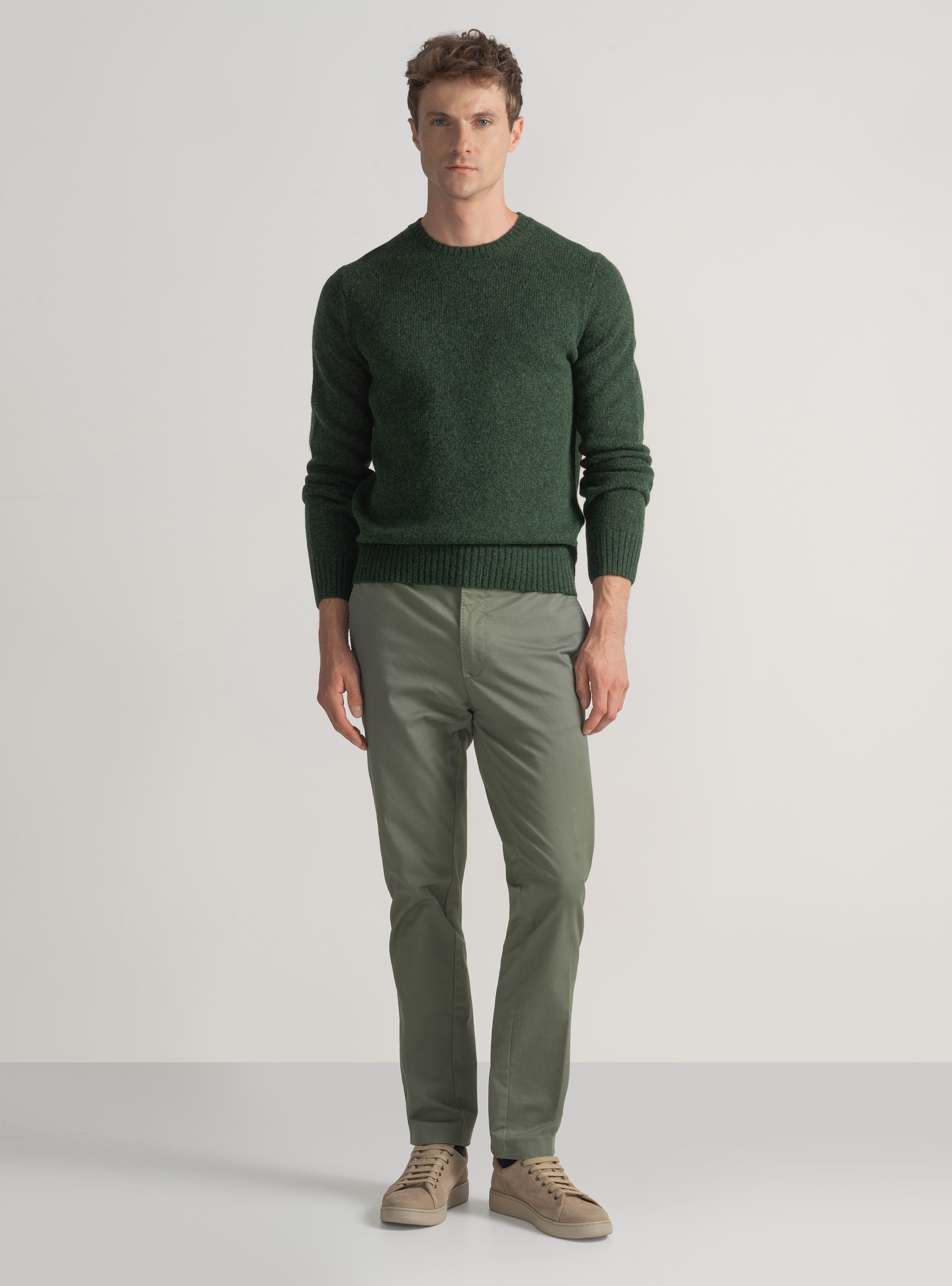 Maglia girocollo in lana shetland, VERDE