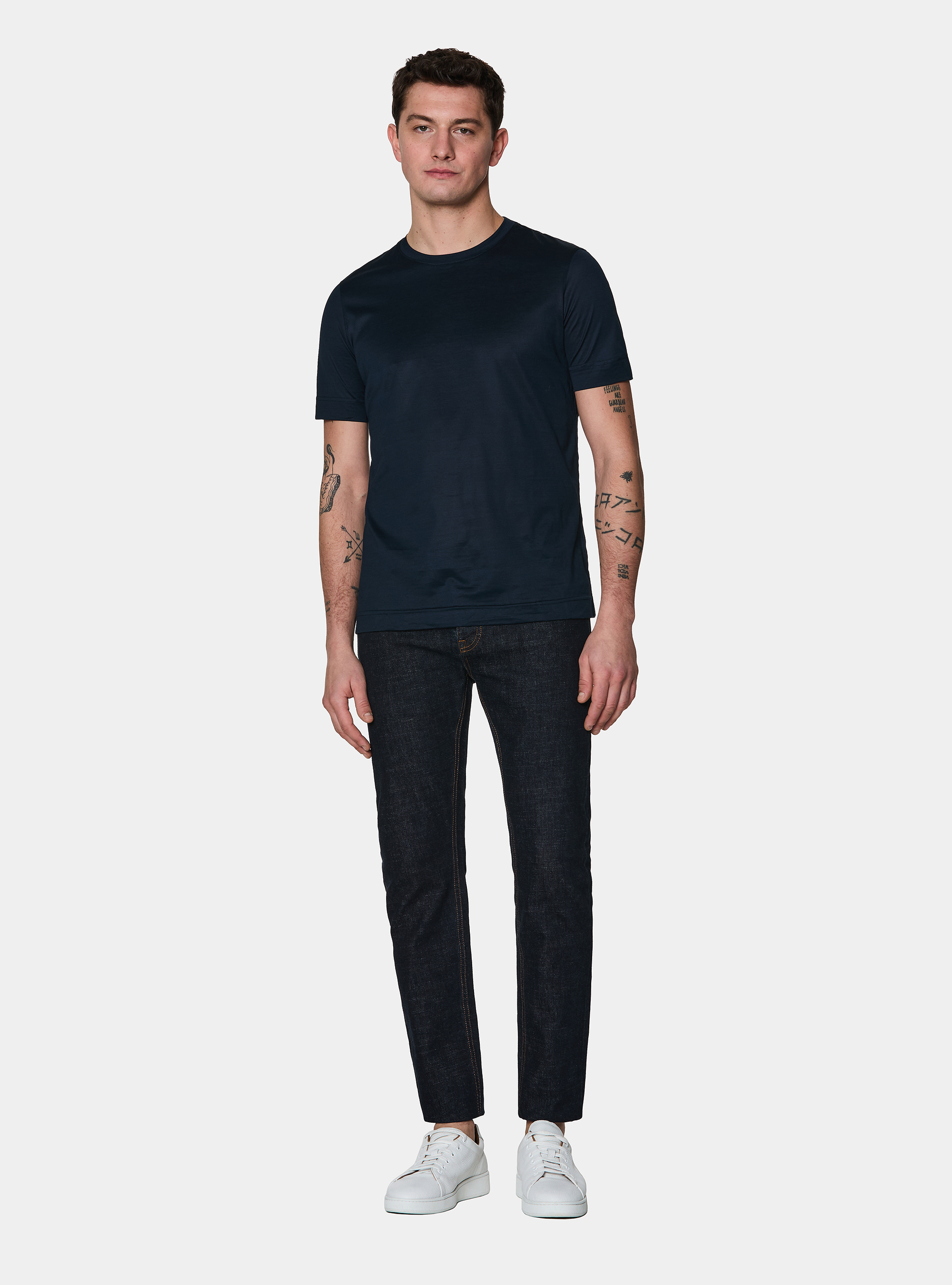 Short-sleeved T-shirt in lisle yarn, NAVY BLUE