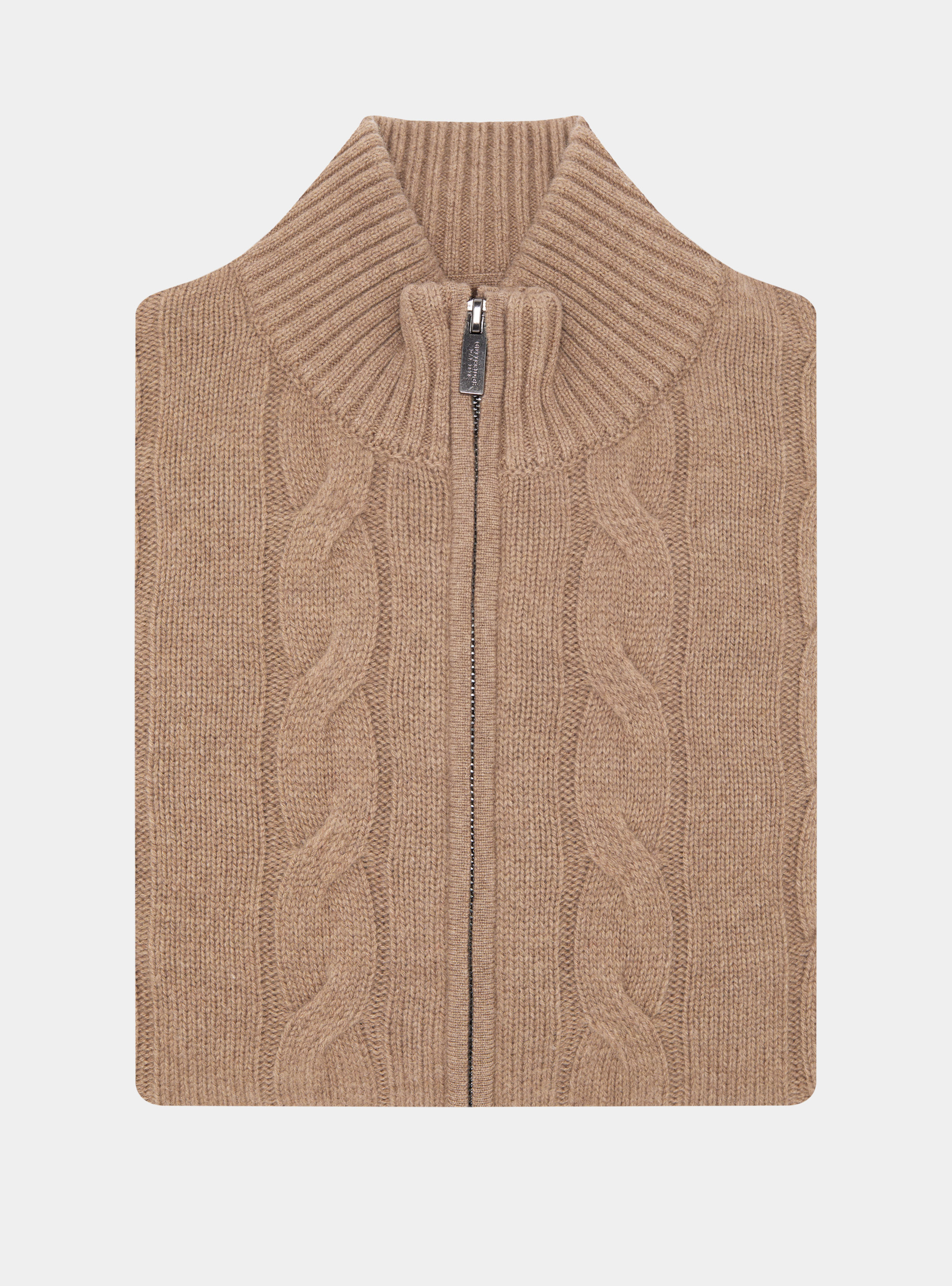 Zip and braid sweater in cashmere wool, CAMMELLO 0570C