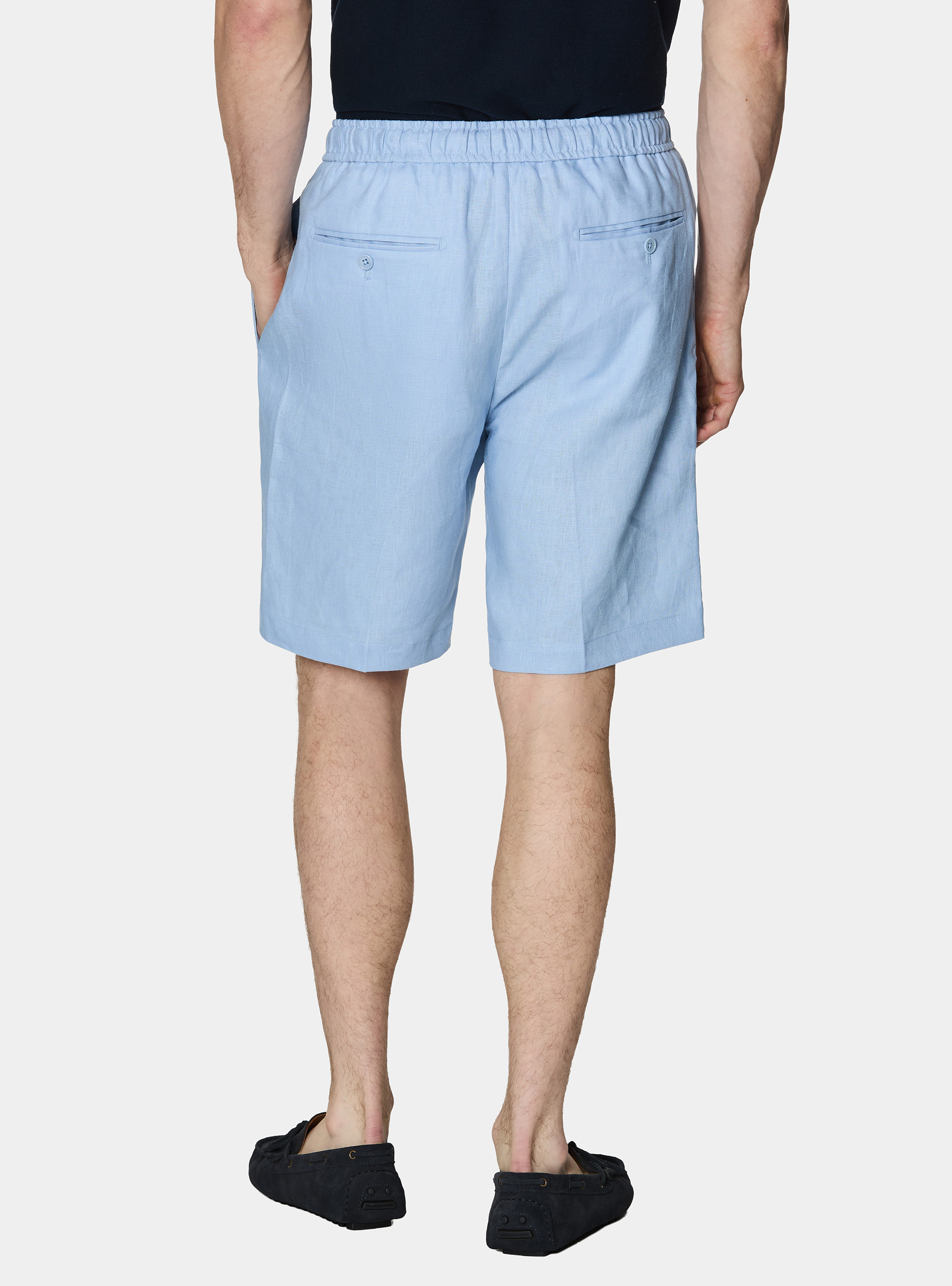Linen Bermuda shorts with drawstring, 0266C AZZURRO