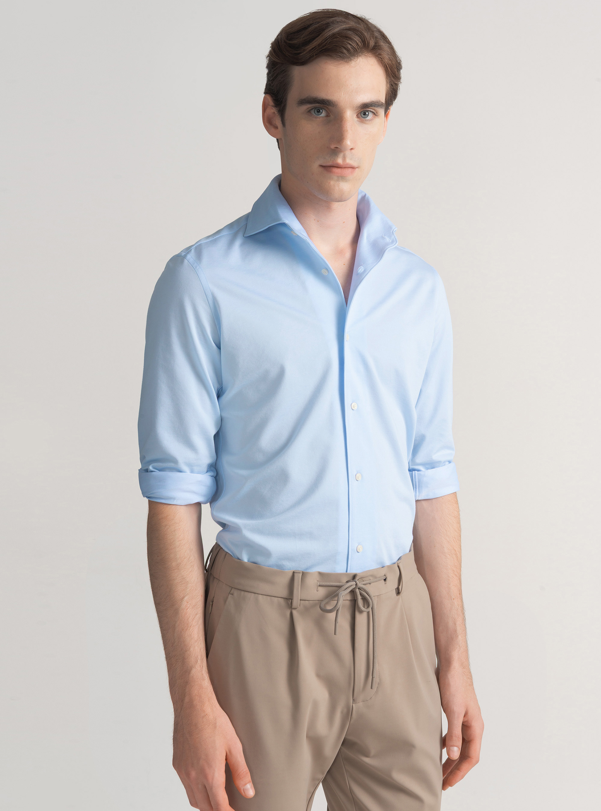 Camicia in jersey di misto cotone, AZZURRO