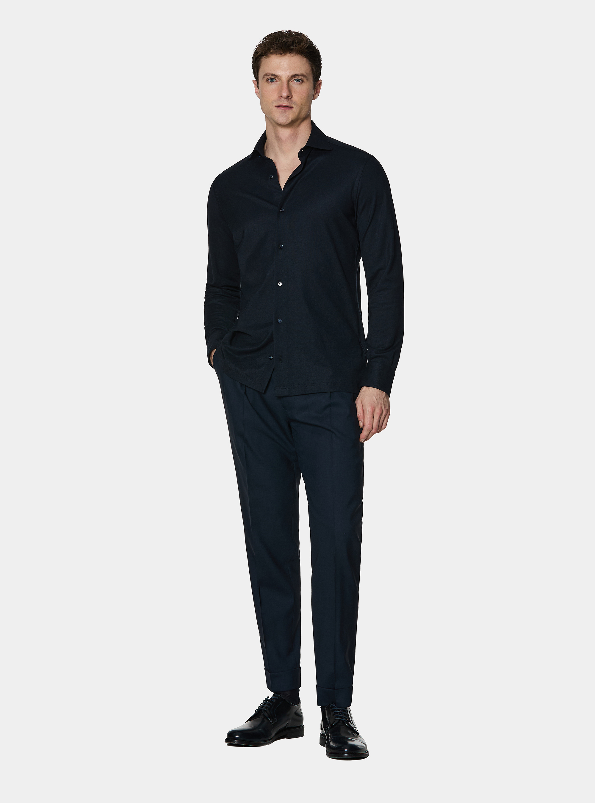 GT01 pique cotton blend polo shirt, NAVY BLUE