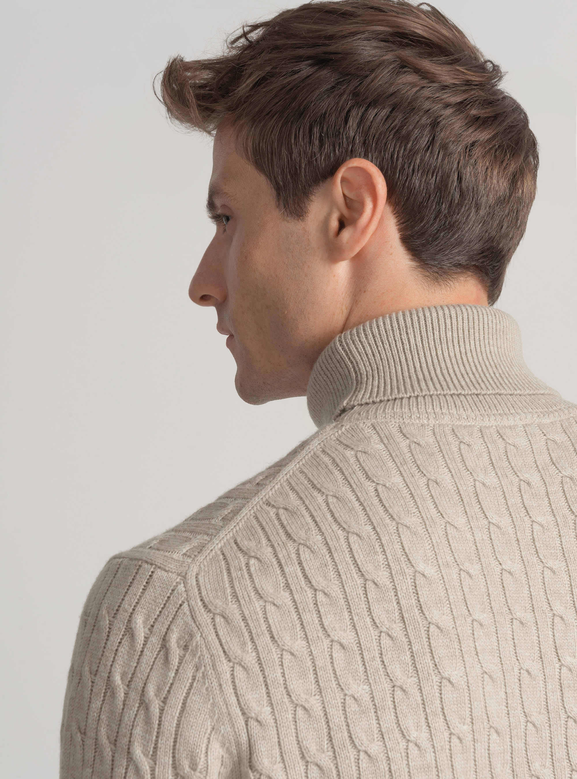 Wool-blend turtleneck sweater with braid, ECRU