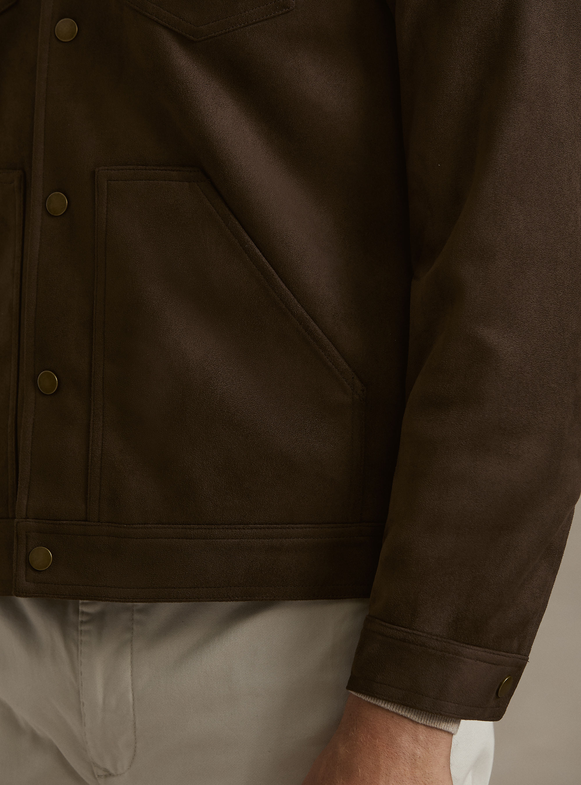 Giubbino a camicia effetto suede, MARRONE 0508C