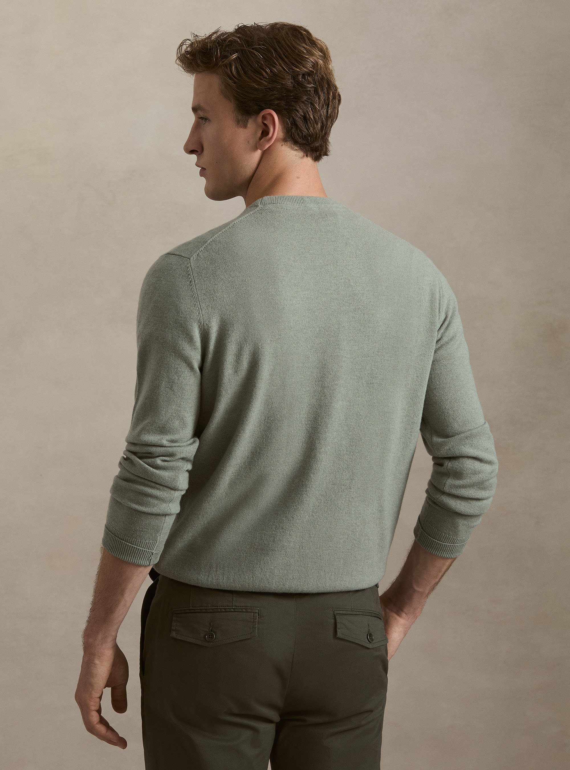 Rundhals-Pullover aus Lambswool und Kaschmir, VERDE GIADA 0655C