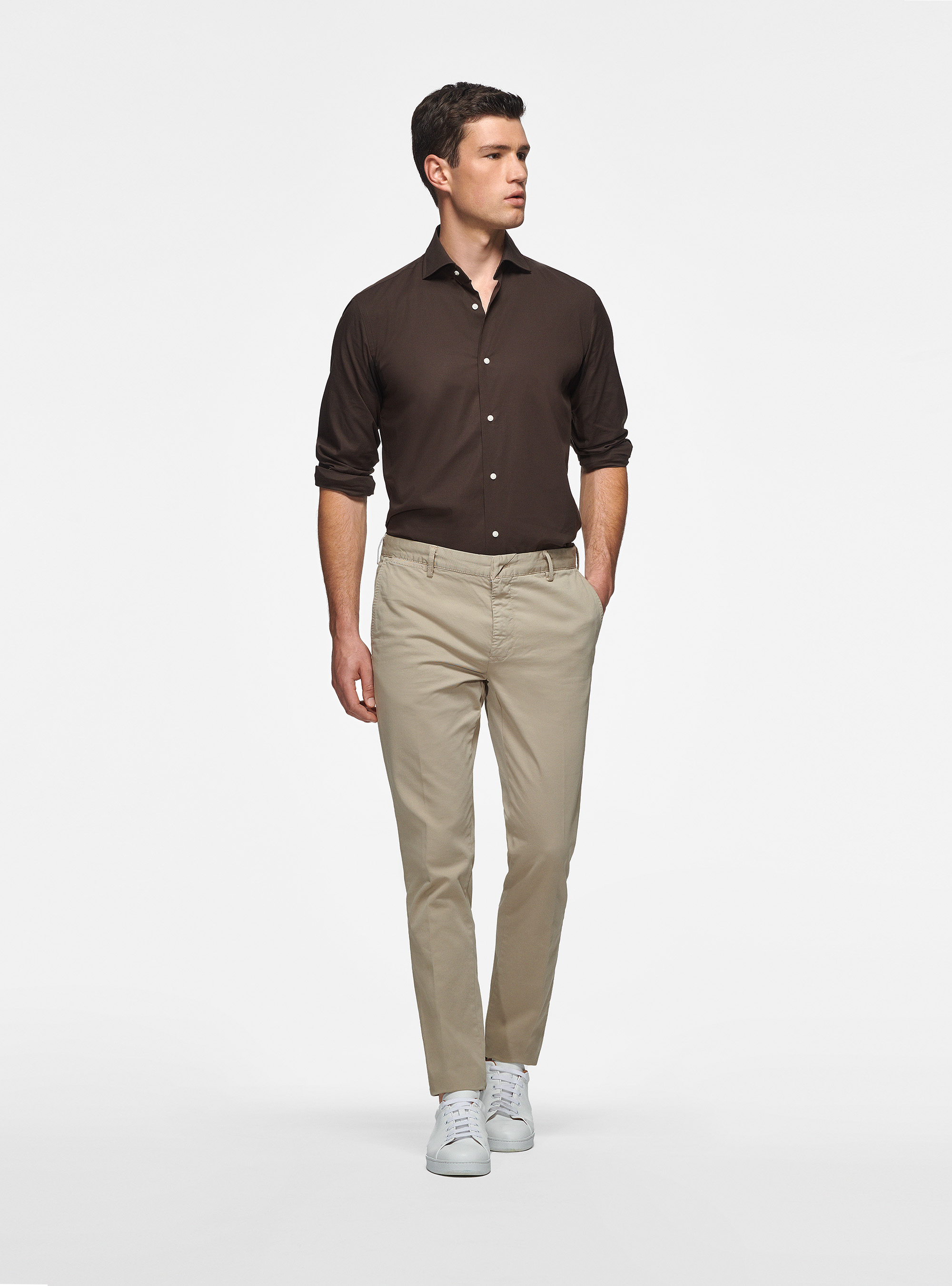 Stretch poplin shirt, BROWN